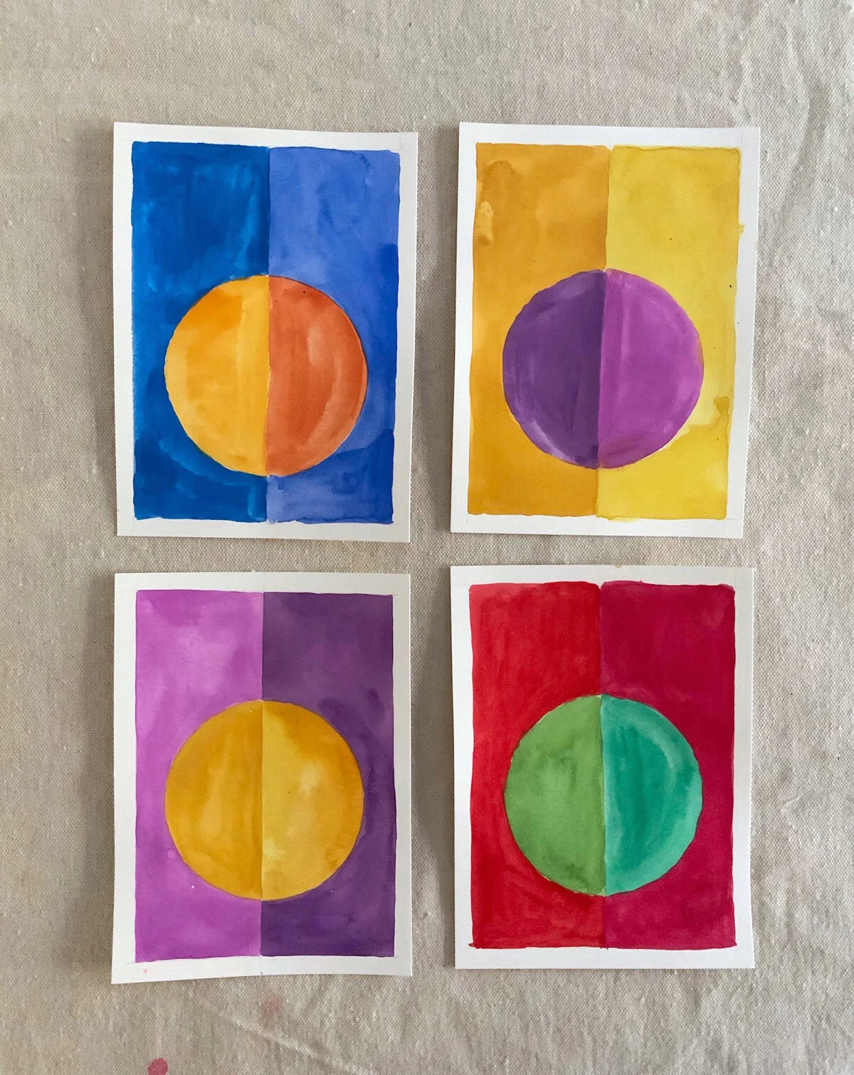 Complementary color study, using color theory from Josep Albers. Pencil and watercolor.