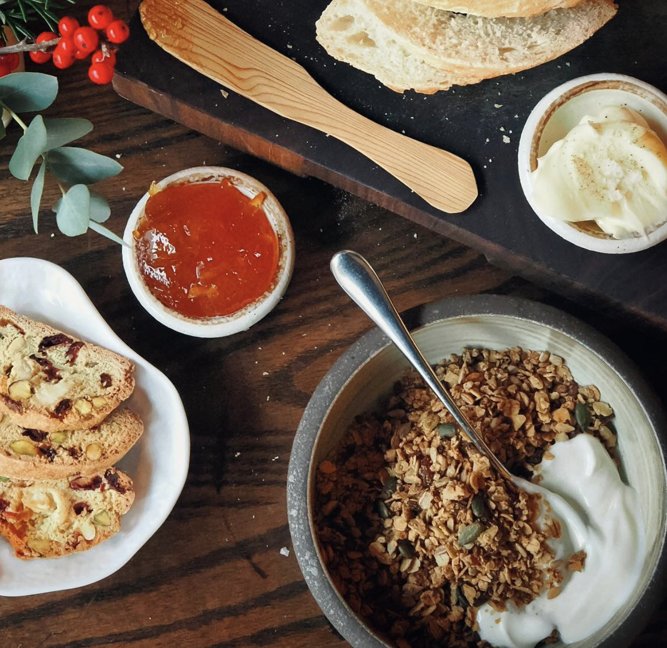 vanderlyle's granola in a bowl with yoghurt
