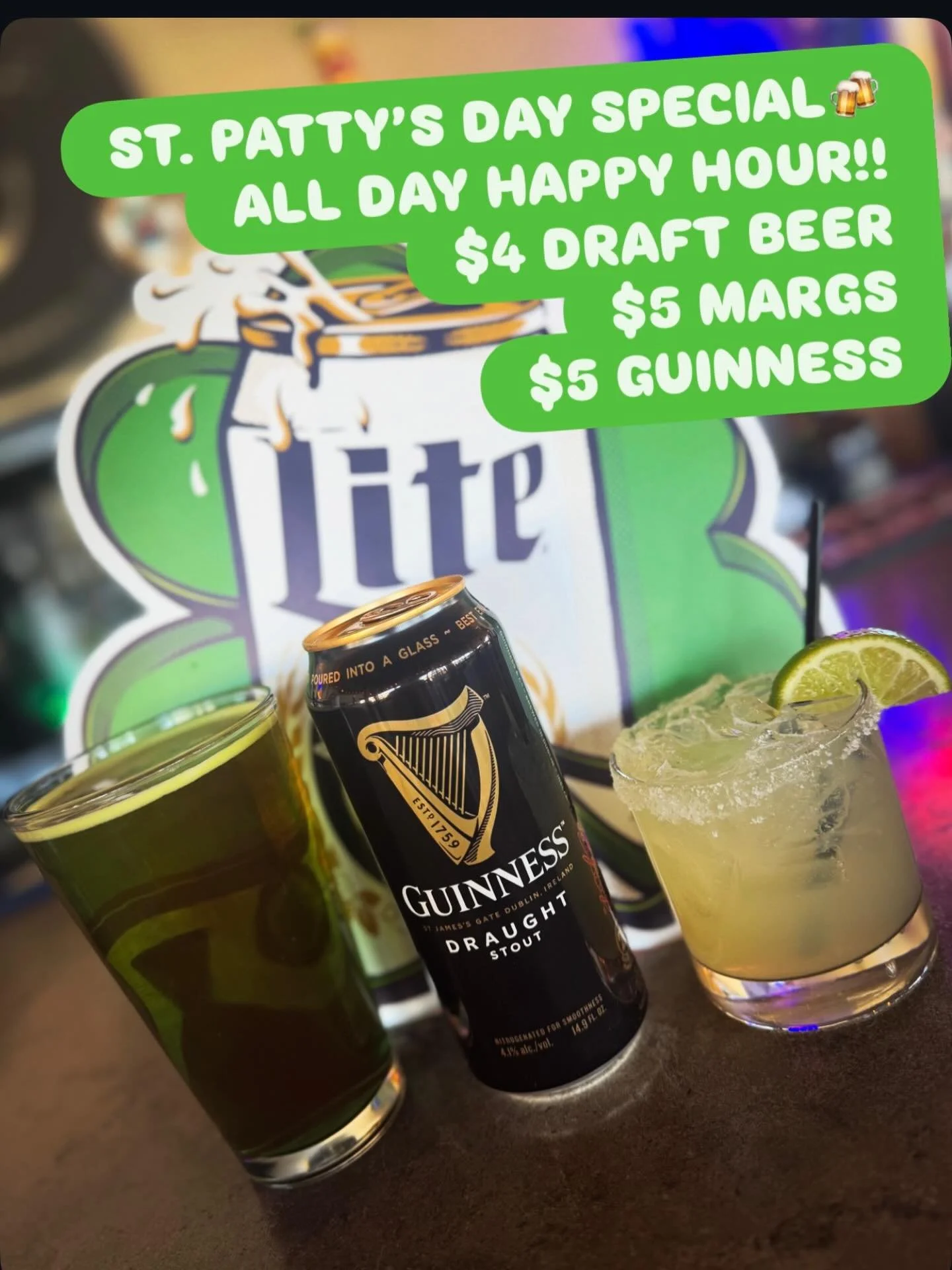 Tuesday is St. Patty&rsquo;s day!! Come celebrate with us for green beer and all day happy hour 🎩🍀🍺