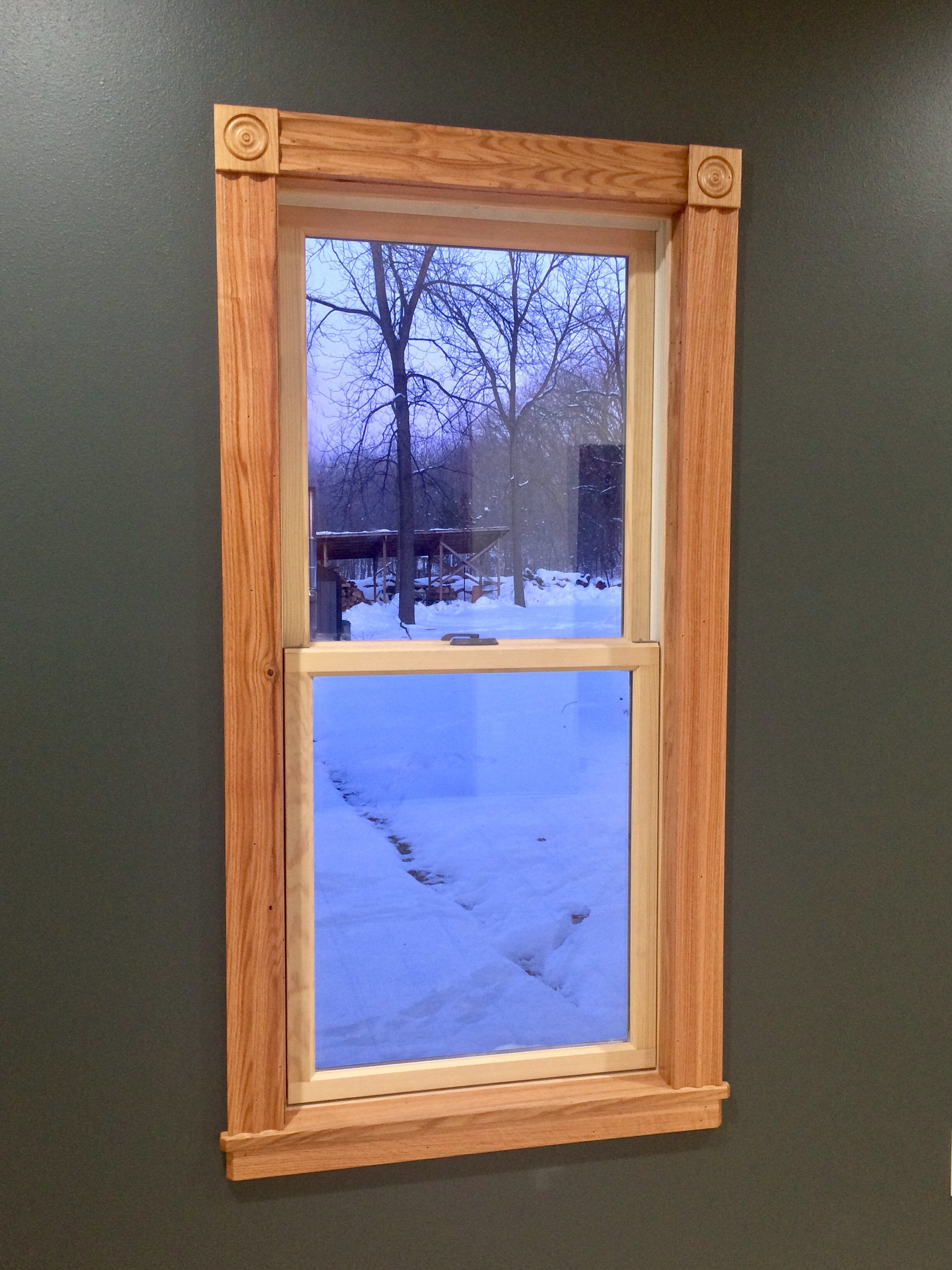 Custom Oak Window Trim with Rosettes