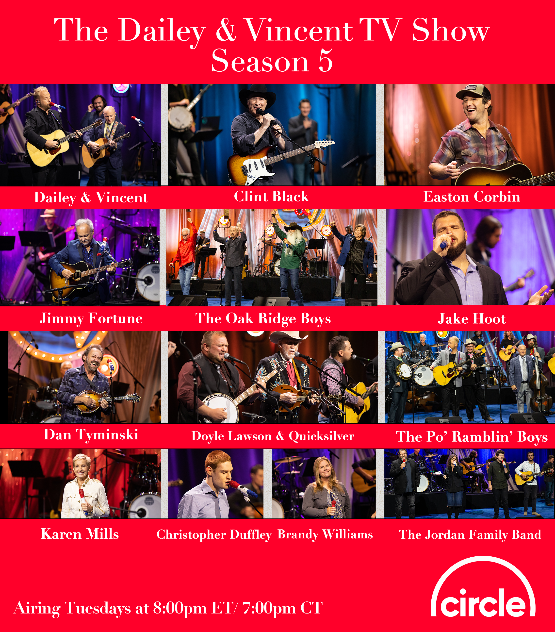 Jamie, Darrin, and Circle are thrilled to announce a brand new Season 5 of the Dailey &amp; Vincent TV Show. Tune in every Tuesday evening at 8pm ET / 7pm CT from April through July for some of the best of Country, Bluegrass, and Gospel music featur…