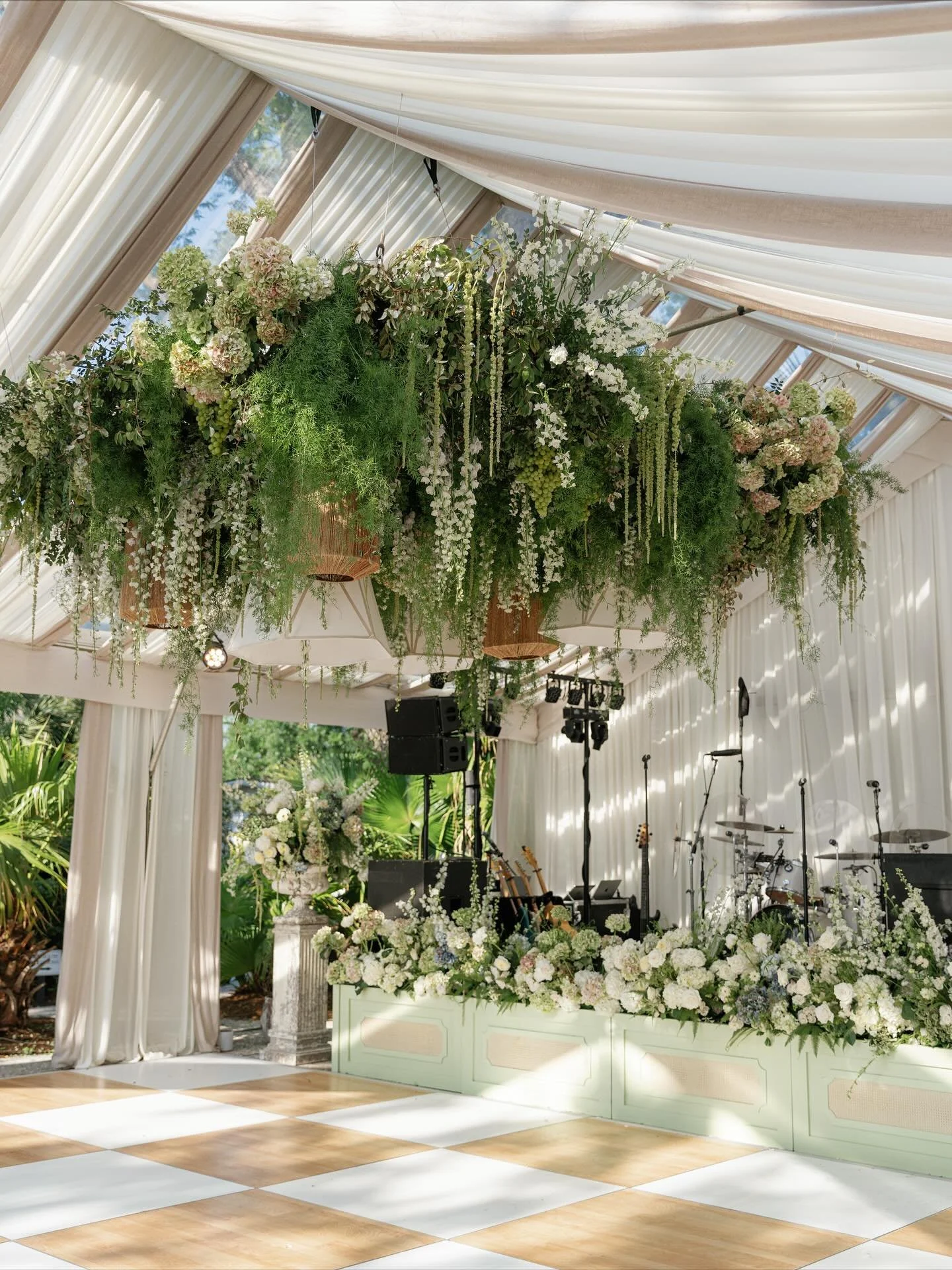 Effortless elegance - lush greens, rich drapery - all in a space created for an epic celebration!
.
.
Photo: @hillerweddings 
Video: @siegelfilms 
Floral: @festooncharleston 
Tent: @snyderevents 
Lighting: @technicalevent 
Draping: @thesocialspool 
S