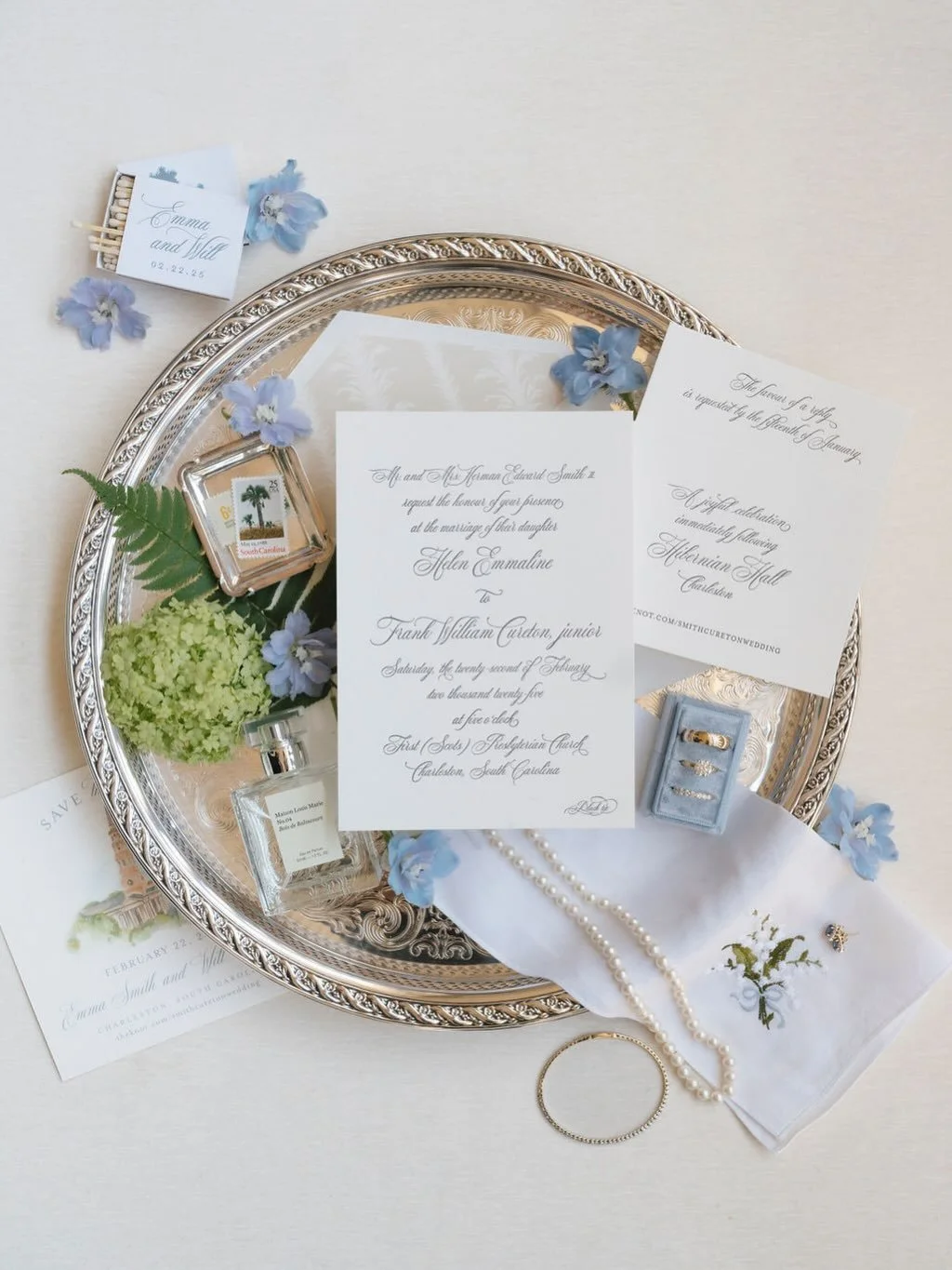 Heirloom antique silver accents were the elevated touch to Emma and Will&rsquo;s classic green and winter white reception palette. 
.
.
.
Photo: @gaylebrooker 
Floral: @veroevents_ 
Rentals: @stradleydavidson @nuagedesignsinc @lit_charleston  @thebeg