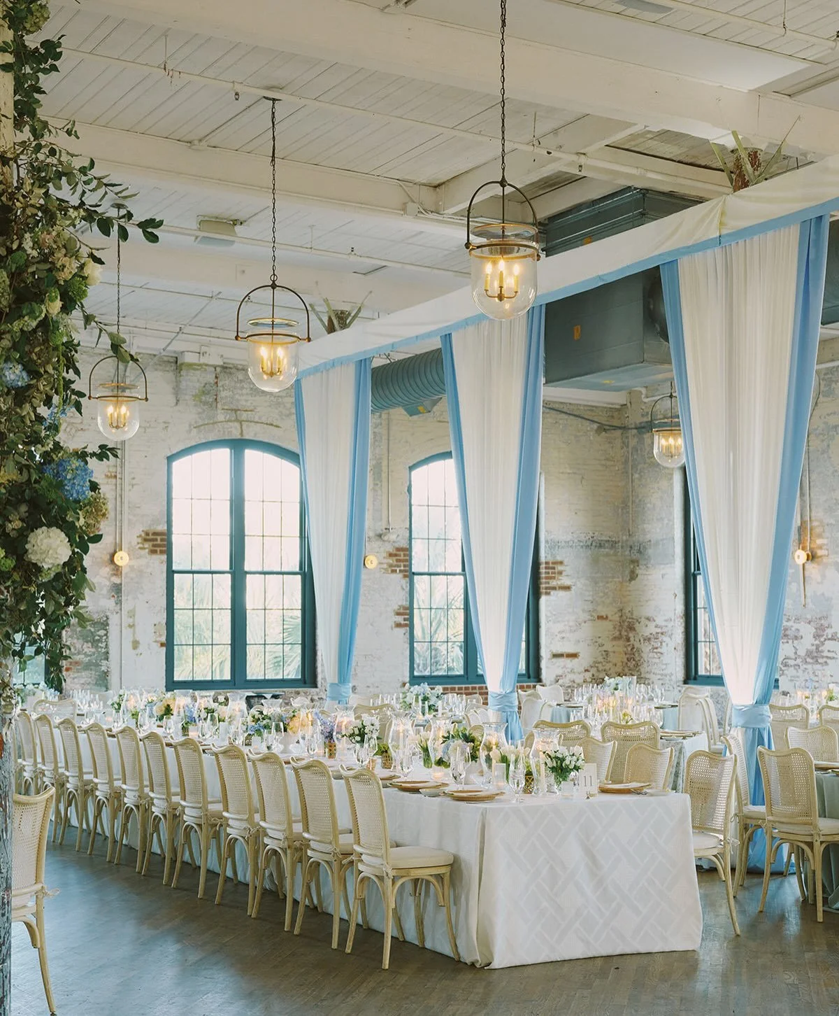 Summer shades of blue and green woven throughout Saige and Carter&rsquo;s beautiful day 🩵

Photo: @nicholasgoreweddings 
Venue, Catering + Bar: @thecedarroomchs 
Floral: @tupelohoneyflowershop 
Rentals: @curatedeventscollective @bbjlatavola
Draping 