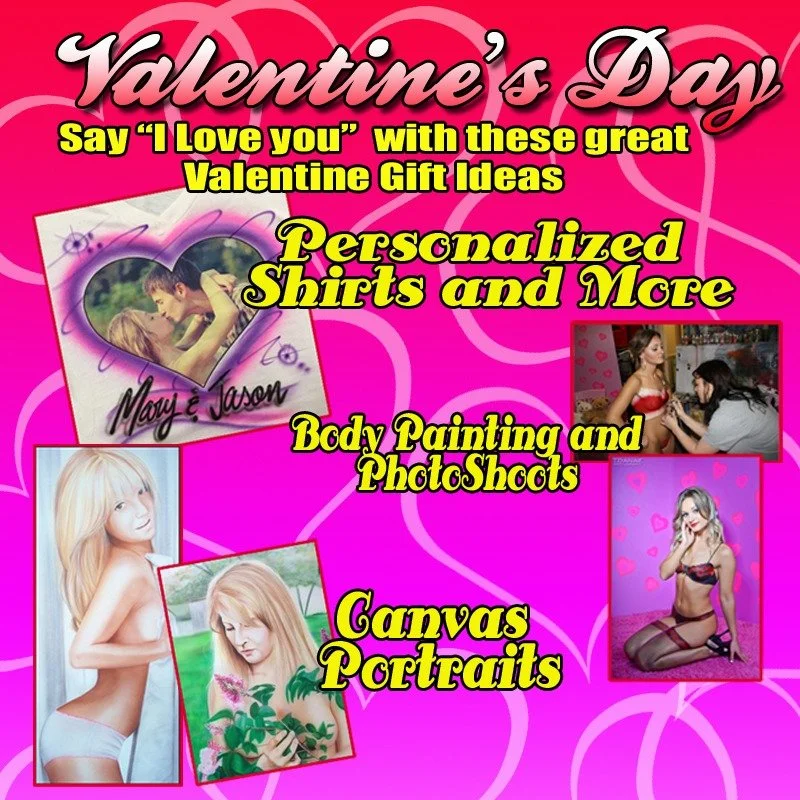 We have a lot of unique Valentine gift ideas. Say &ldquo;I love you&rdquo; with a custom made shirt, portrait, body painting session and more just for that special loved one in your life. Check out our website www.anythingairbrushed.com

.
.
.

#vale