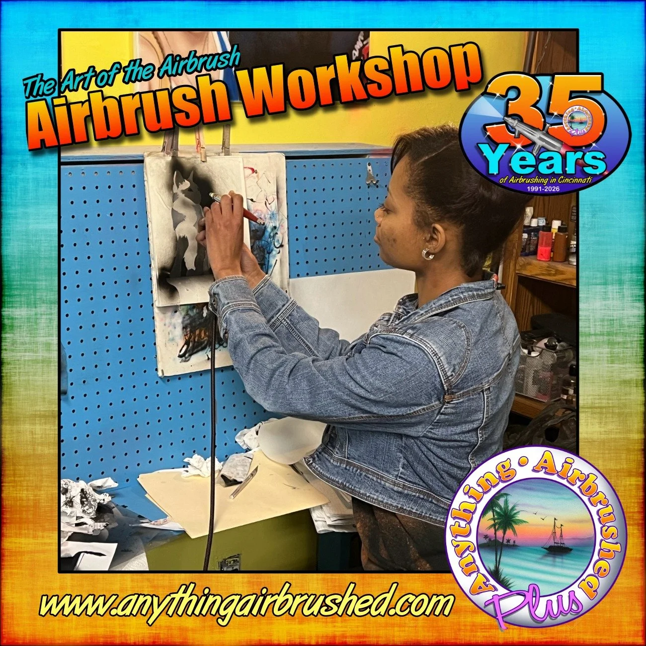 Sign up now for our Next Airbrush workshop on Saturday April 18, 2026 Check out our website for more information and sign up today&hellip;. www.anythingairbrushed.com

Great for the artist in the family.
.
.
.
#airbrushclass #airbrushworkshop #airbru