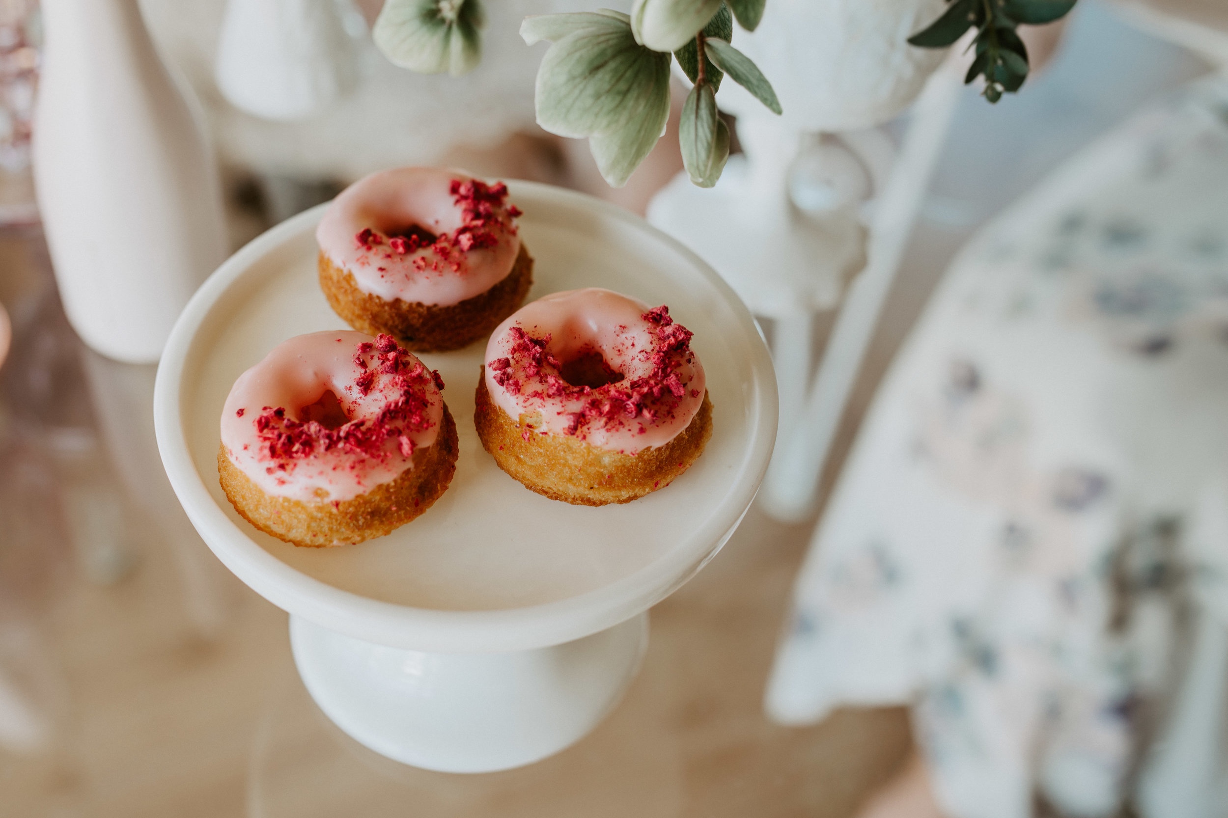 White Chocolate Raspberry Mini Donuts