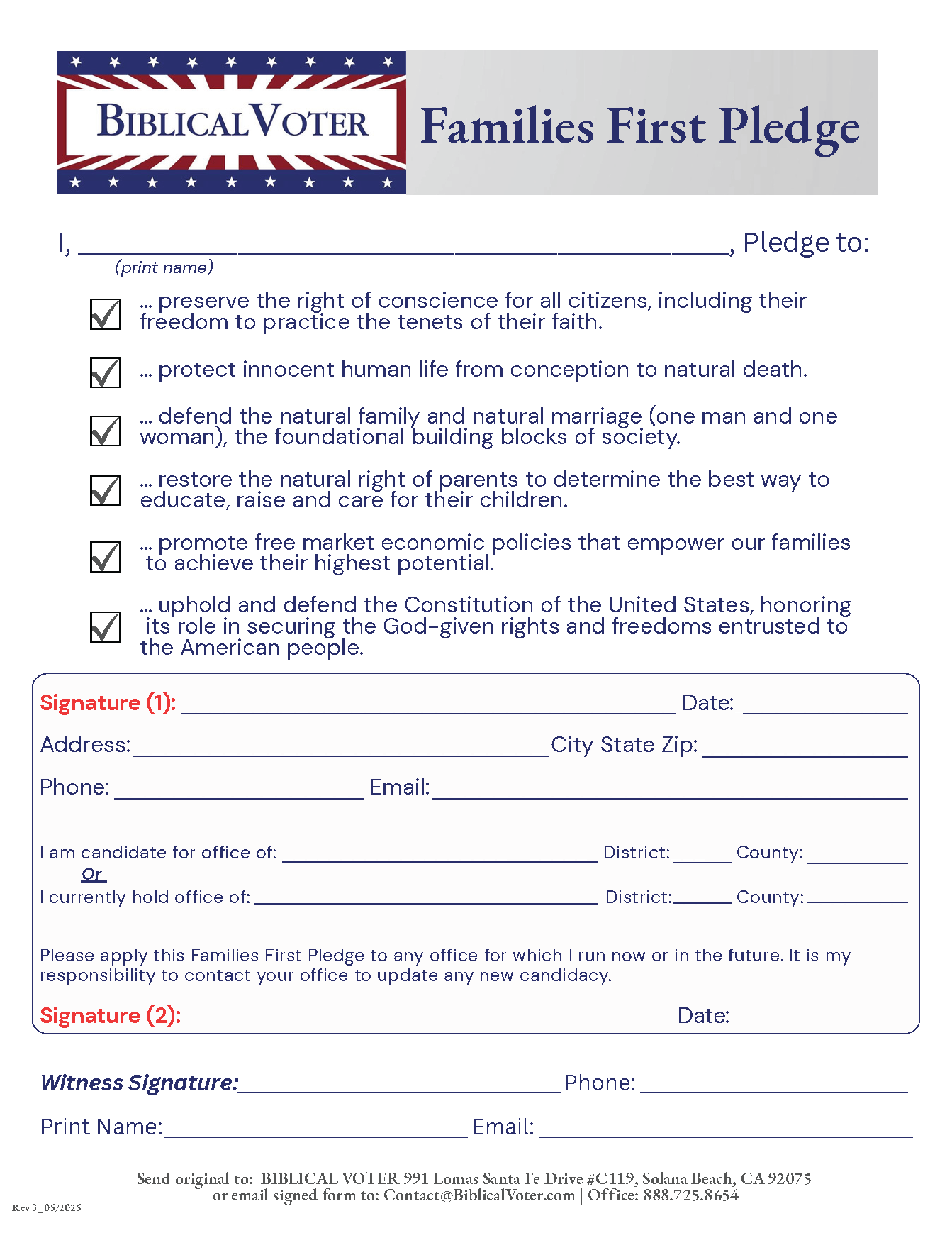 Families First Pledge — Biblical Voter