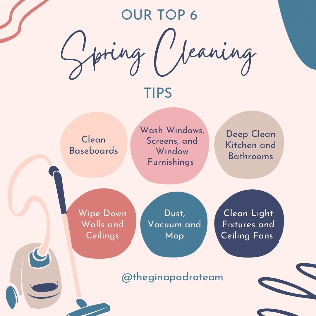 It&rsquo;s getting warmer outside so that means it&rsquo;s time for&hellip;..SPRING CLEANING🌷🧹🍃🧼

Check out our Top 6 Spring Cleaning Tips to make sure you&rsquo;re home stays in tip top shape! 😄

#springcleaning #tips #theginapadroteam #realest