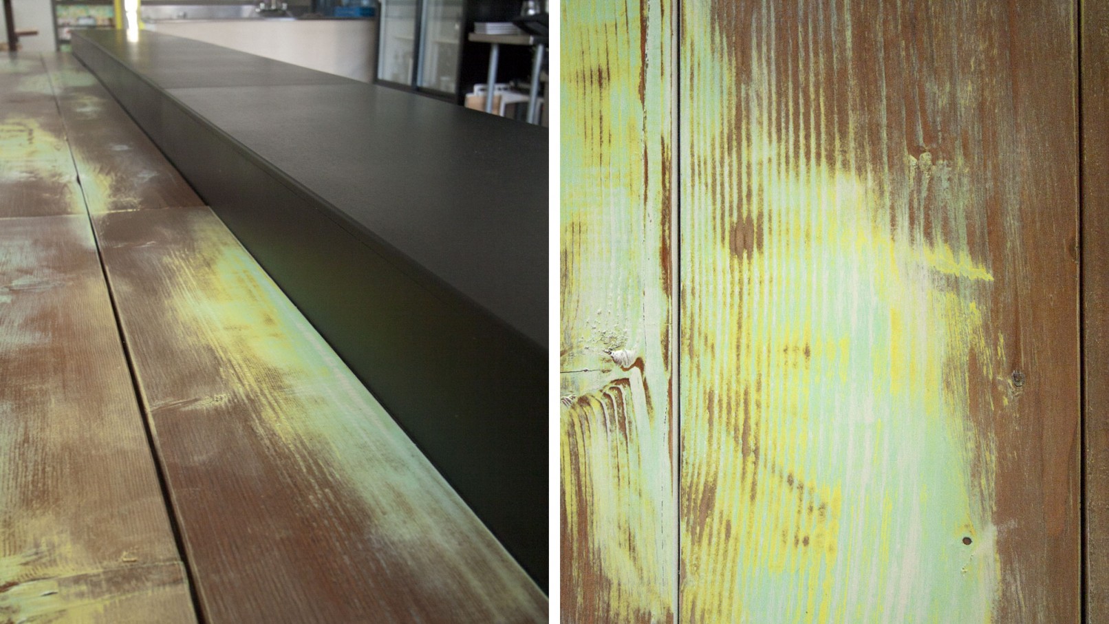 wood and metal coffee bar