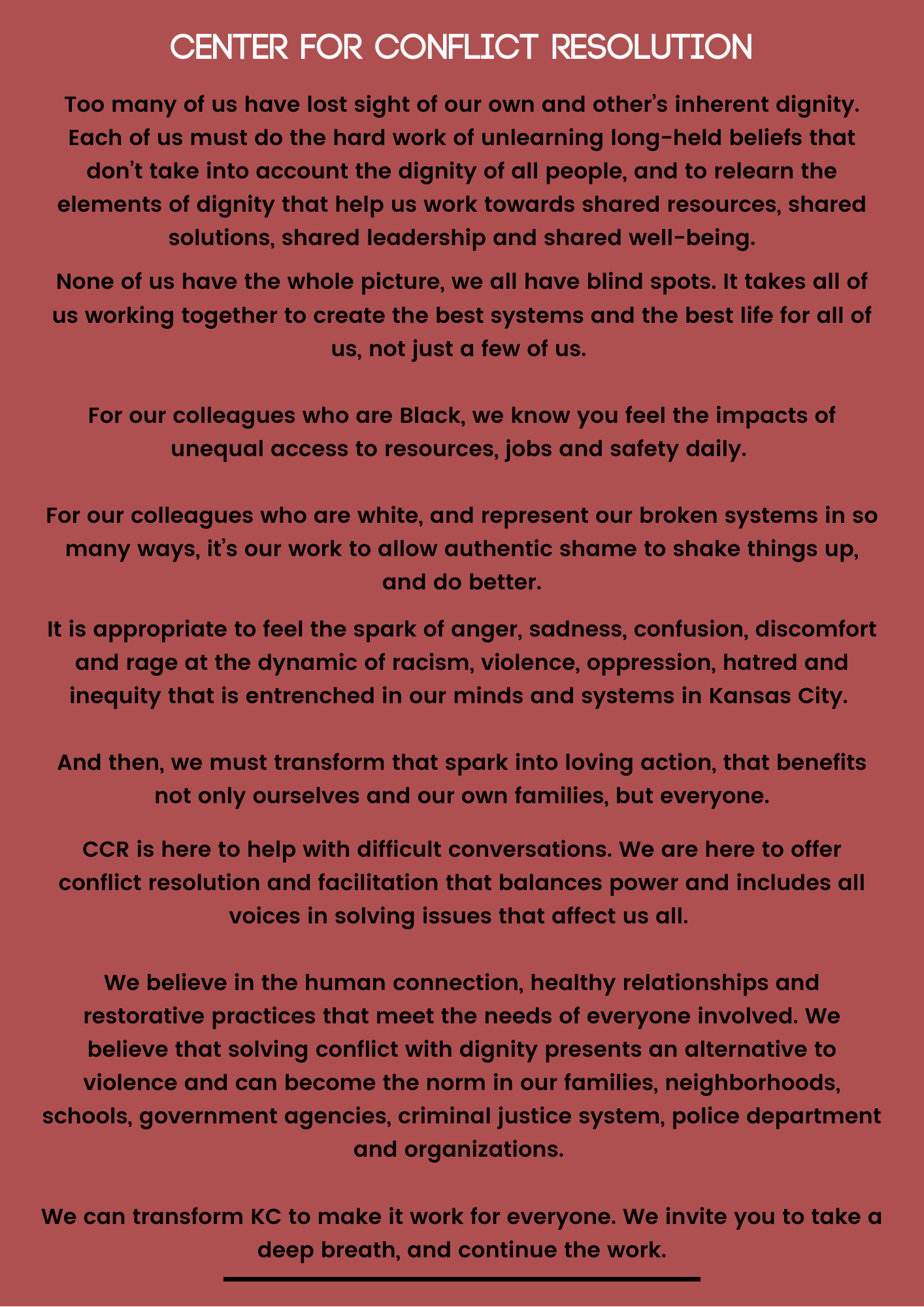CCR’s Response Concerning Racism — Center for Conflict Resolution