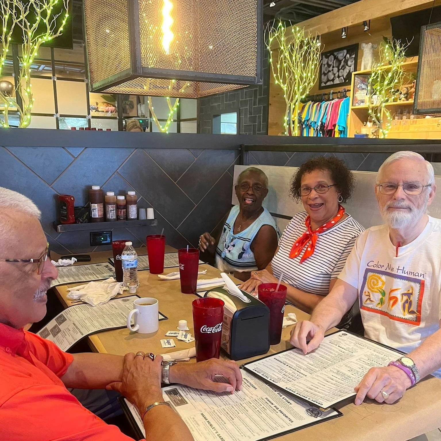 group of older adults out for lunch