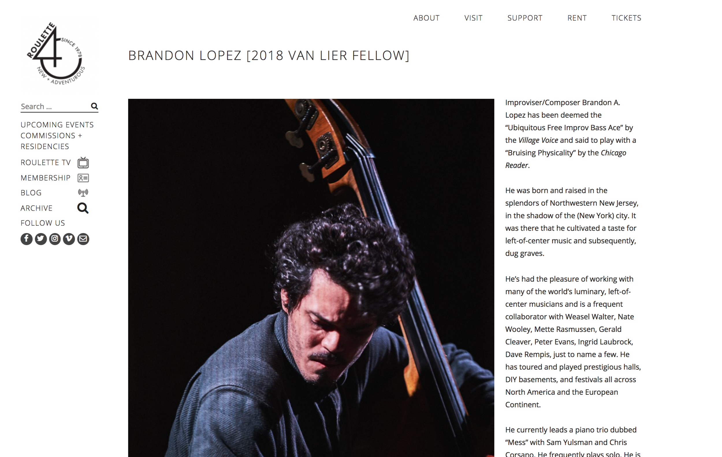 Roulette Press Release: 2018 Van Lier Fellow