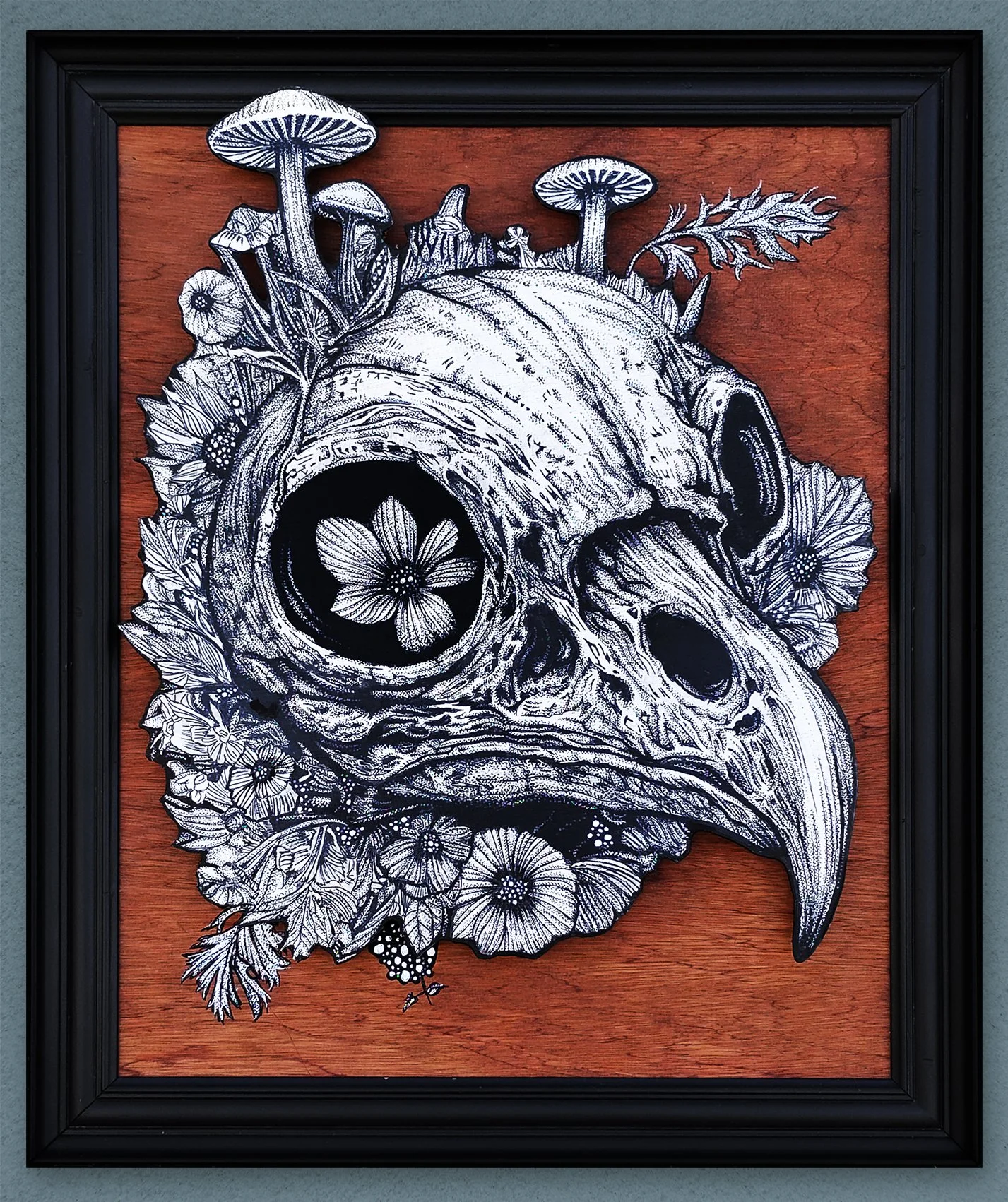   Flight Cancelled  – Pen &amp; ink &amp; Watercolor on layered wood, 21.5" × 25", *Sold 