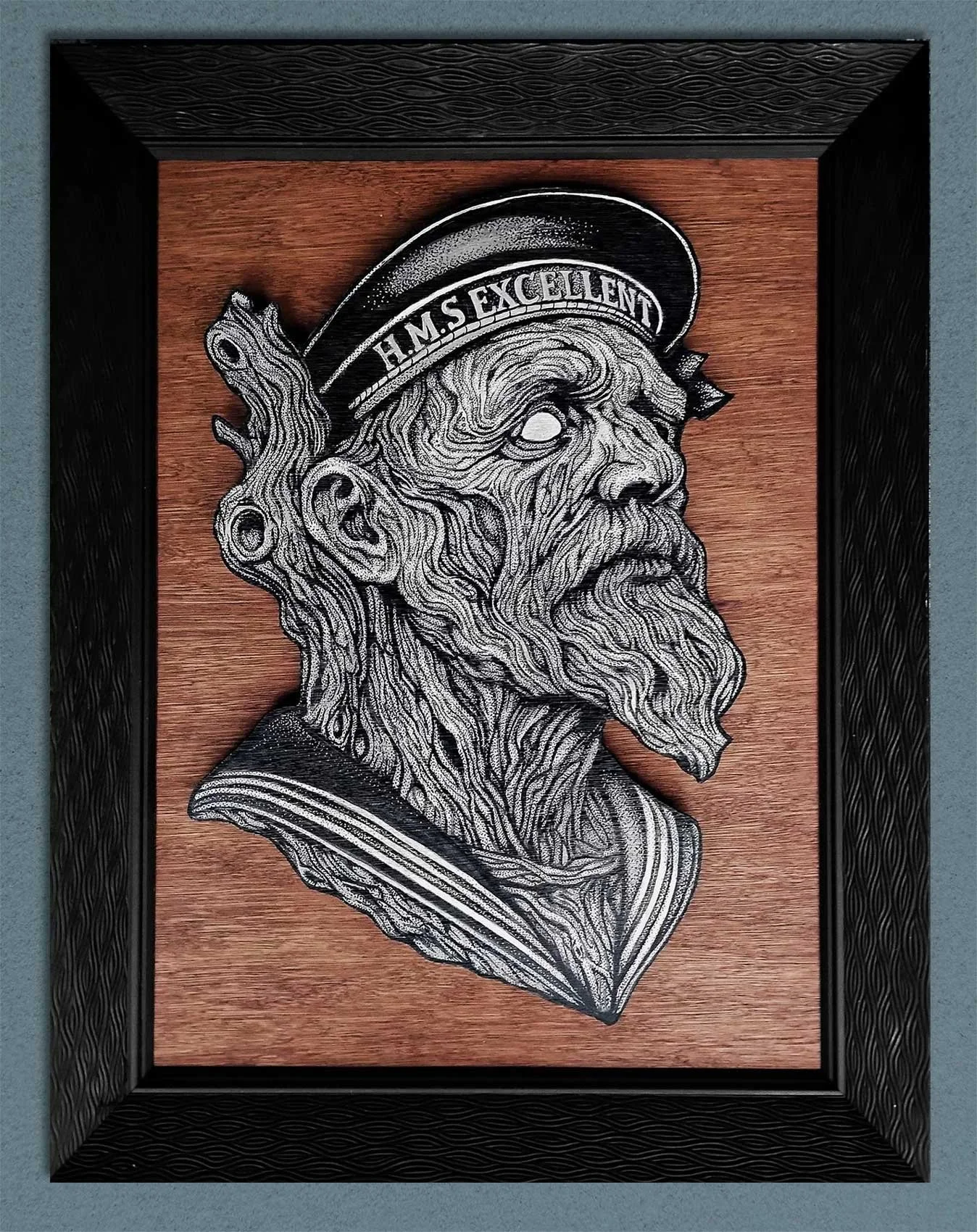 Oak & Ashtray - Pen & Ink in layered wood, 24"x18, 380.00