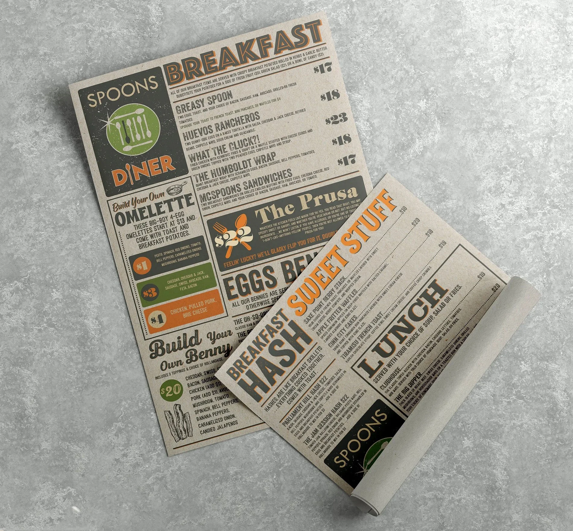 Menu Design: Spoons Diner, Victoria BC