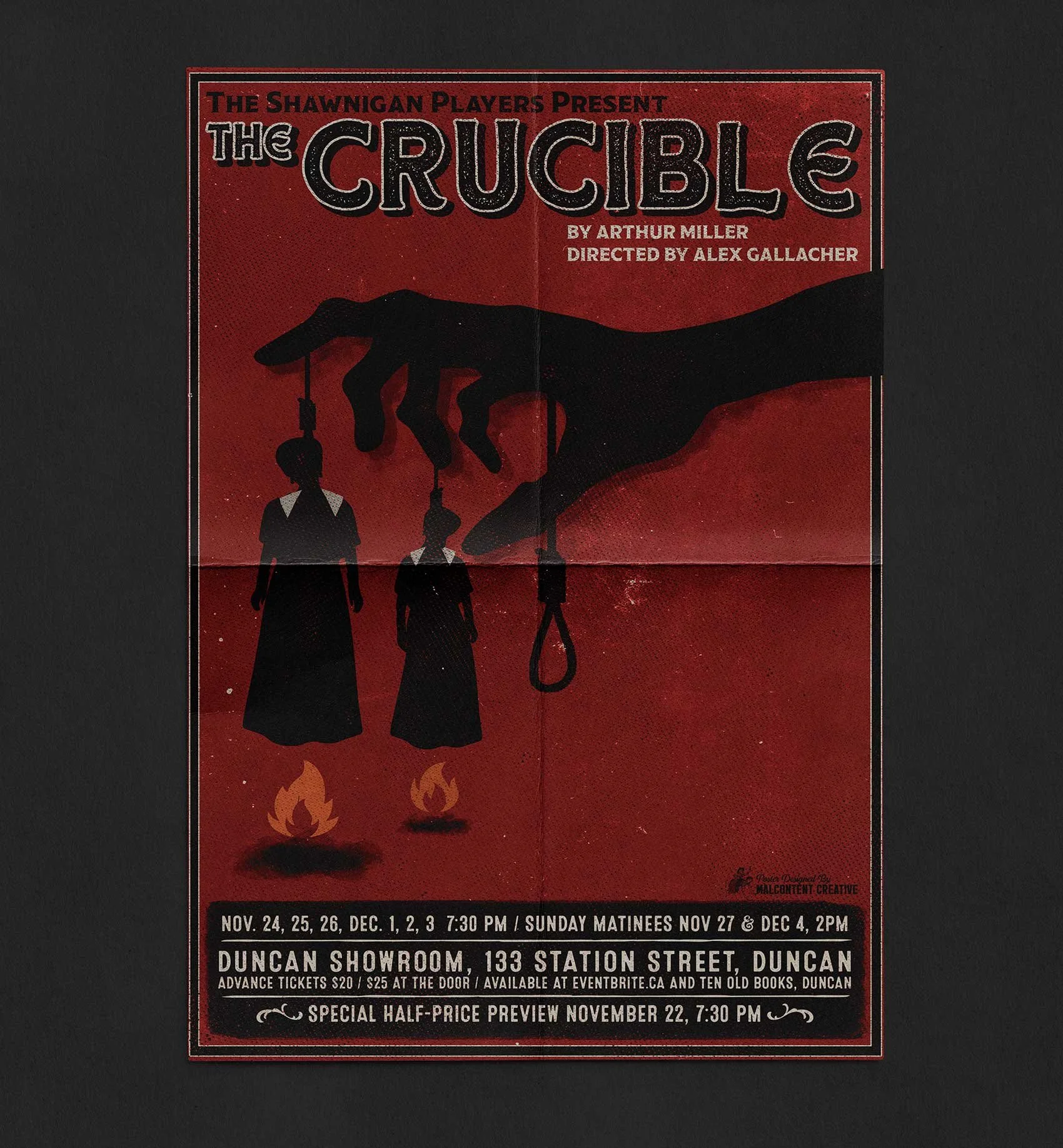Poster Design: The Crucible, Cowichan Valley Shakespeare Festival, Duncan BC