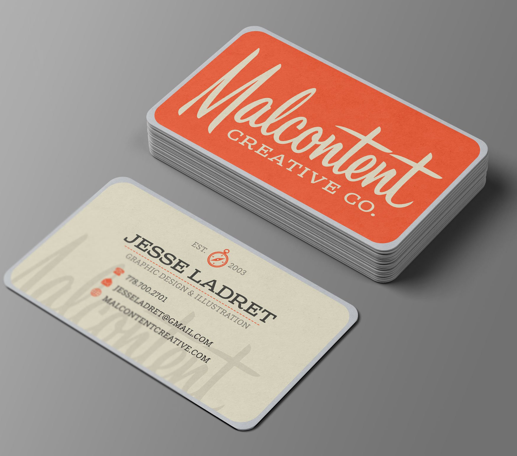 Business Card Design: Jesse Ladret -  Malcontent Creative, Victoria BC
