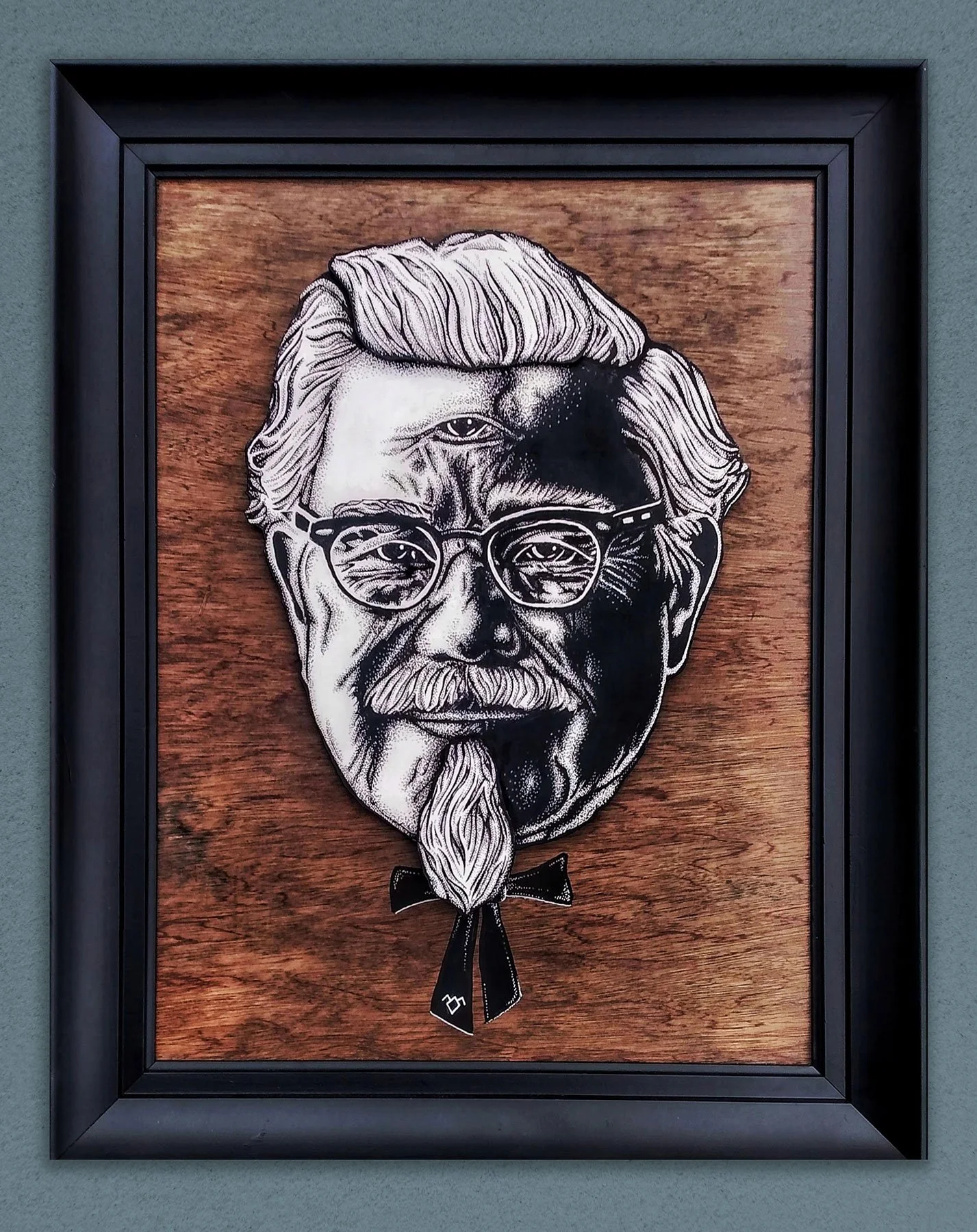 'Colonel Sanders', Pen & Ink on layered wood, 18"x24"