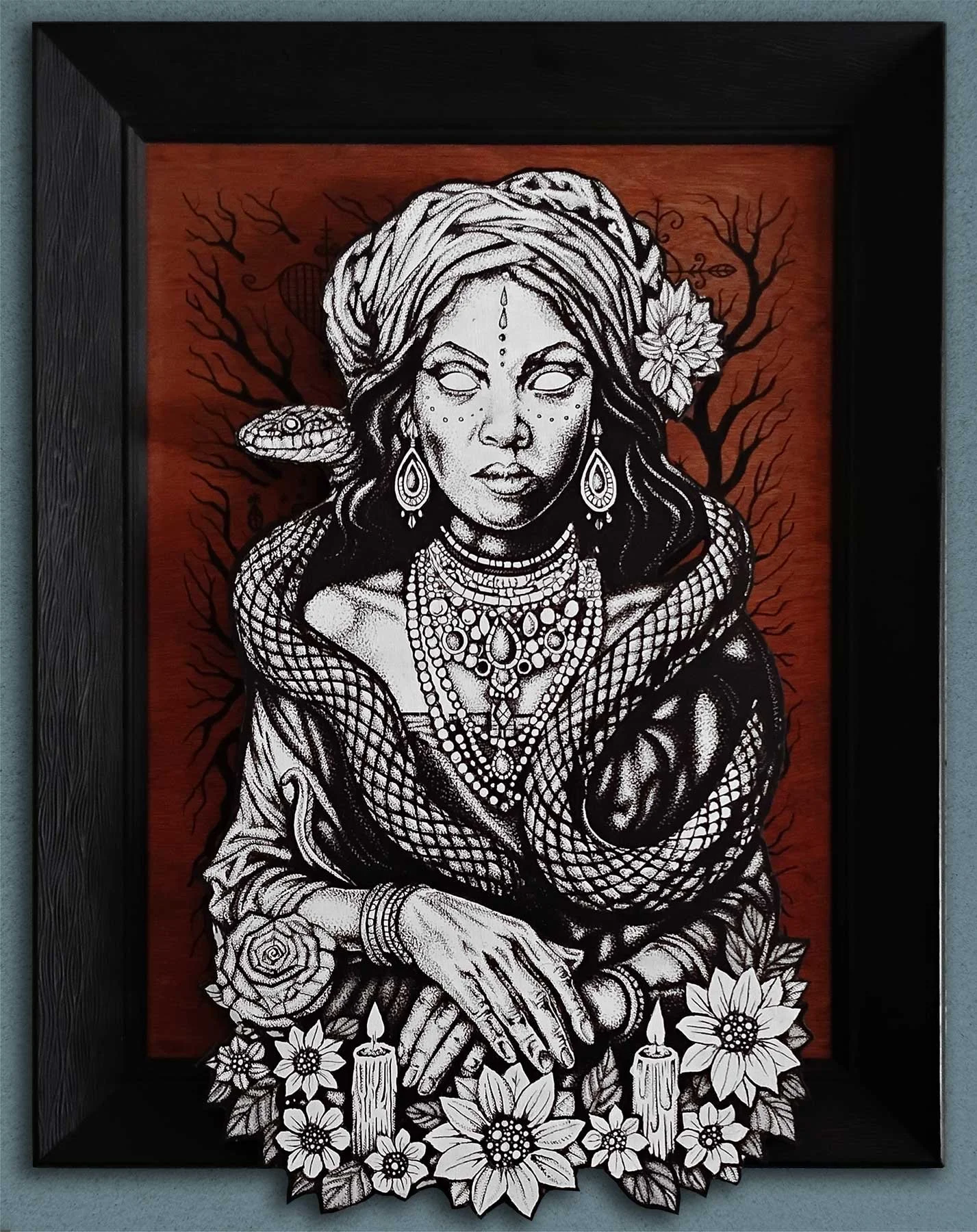 'Marie Laveau' Pen & Ink on Layered wood, 18"x20"