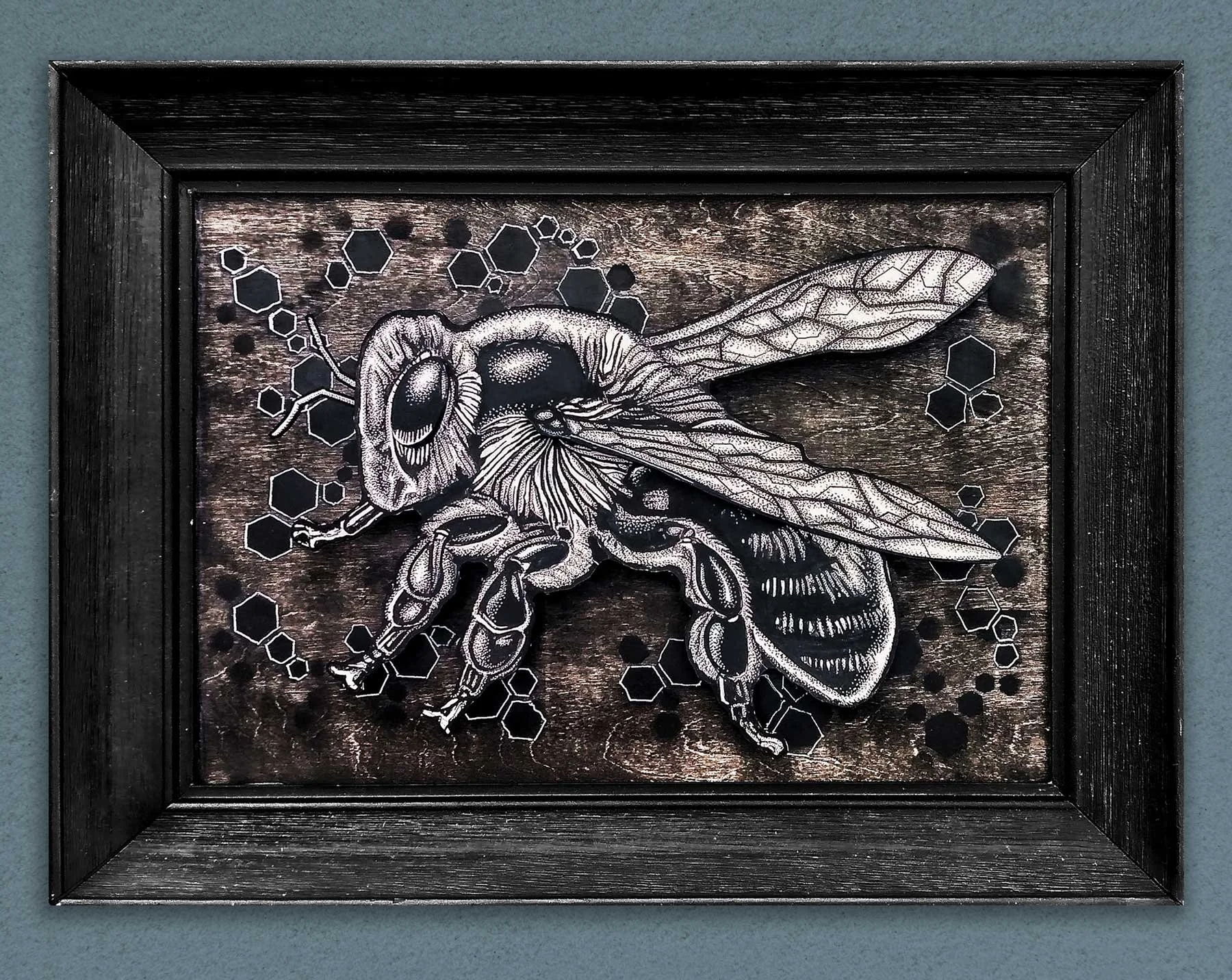 'Buzz' Pen & Ink on Layered Wood, 16"x12" *Sold