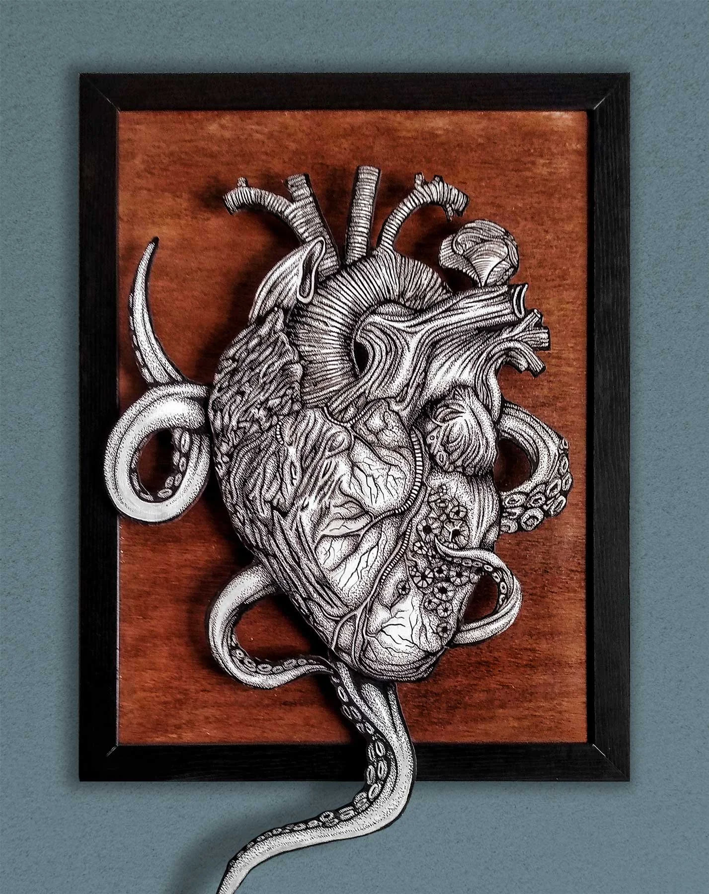 'Deep Sea Heart' ‘Pen & Ink on Layered Wood, 18"x24" 