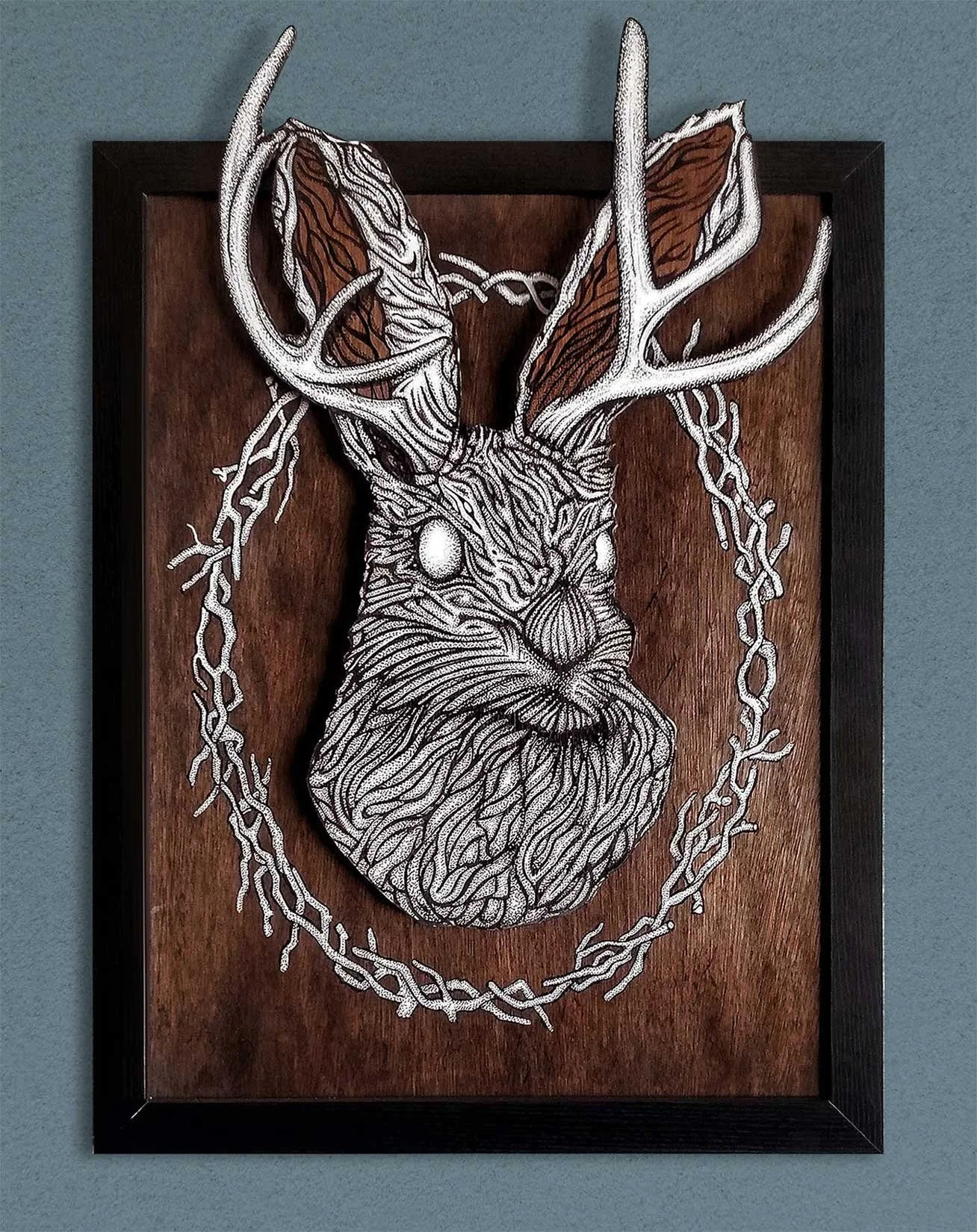 ‘Jackalope’ Pen & Ink on Layered Wood, 16"x20" 