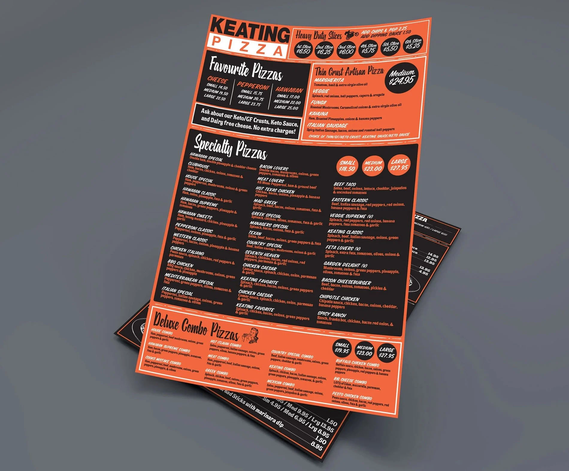 Menu Design: Keating Pizza, Victoria BC
