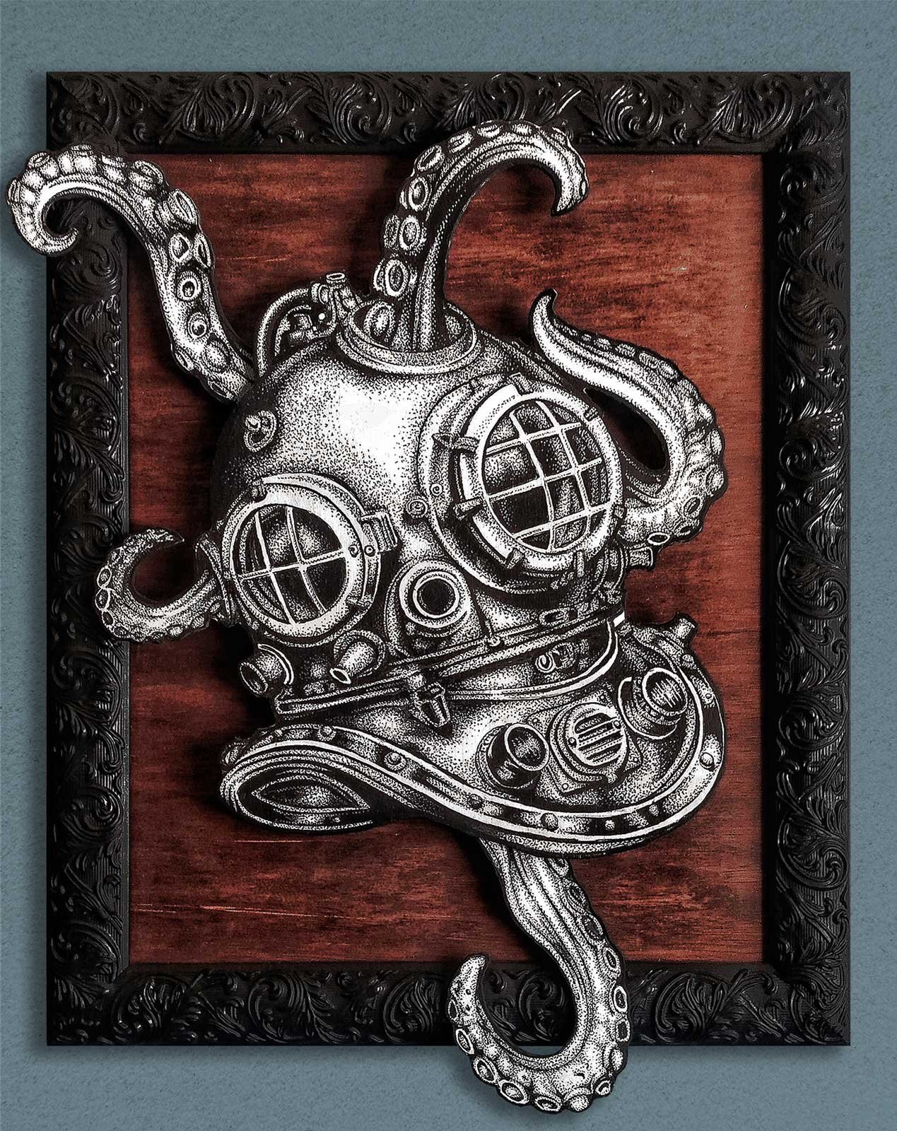 'Deep Sea Scrap' Pan & ink on layerd wood, 18"20"