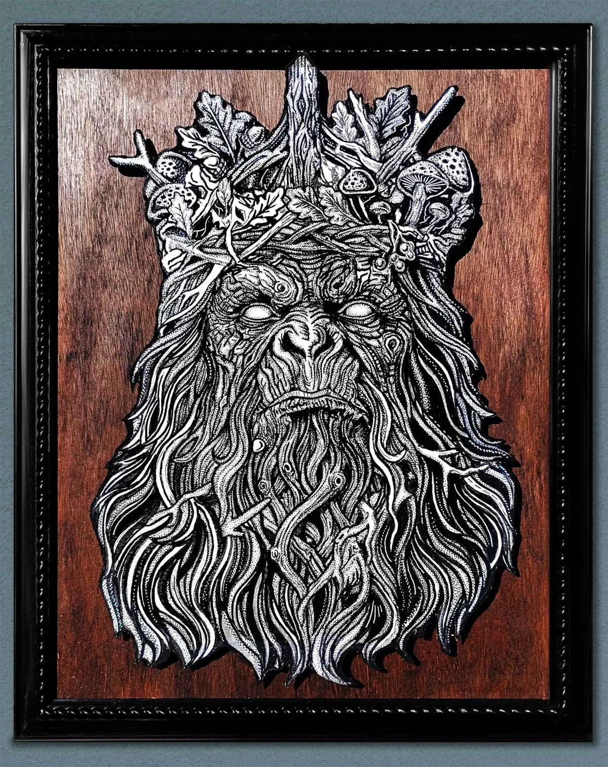 'Yeti King', 20" x 24", Pen & Ink on layered wood, 2026, 430.00