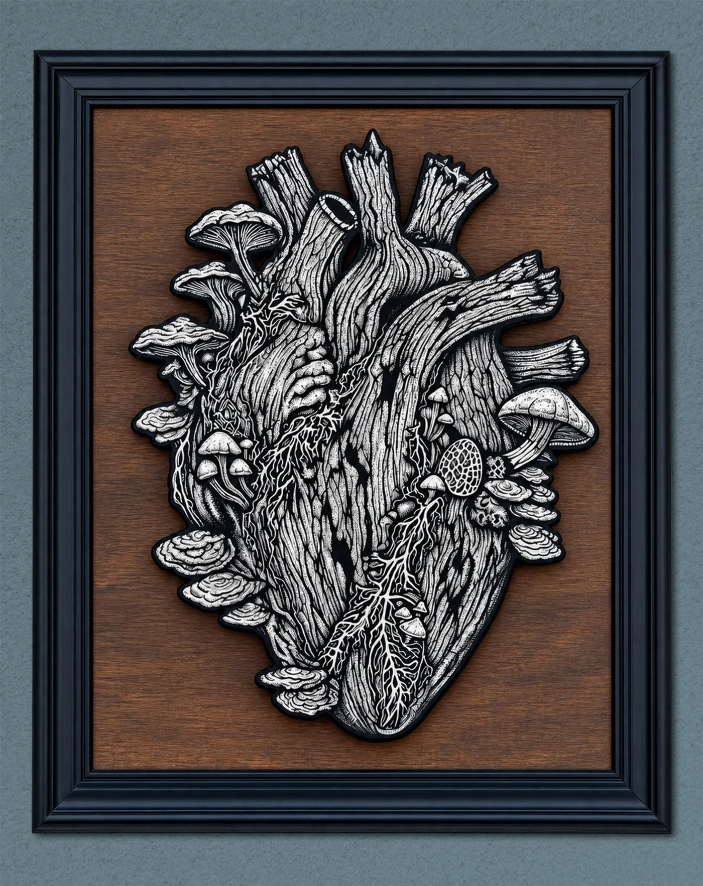   'Petrified Heart', 18" x 24", Pen &amp; Ink on layered wood, 2026  