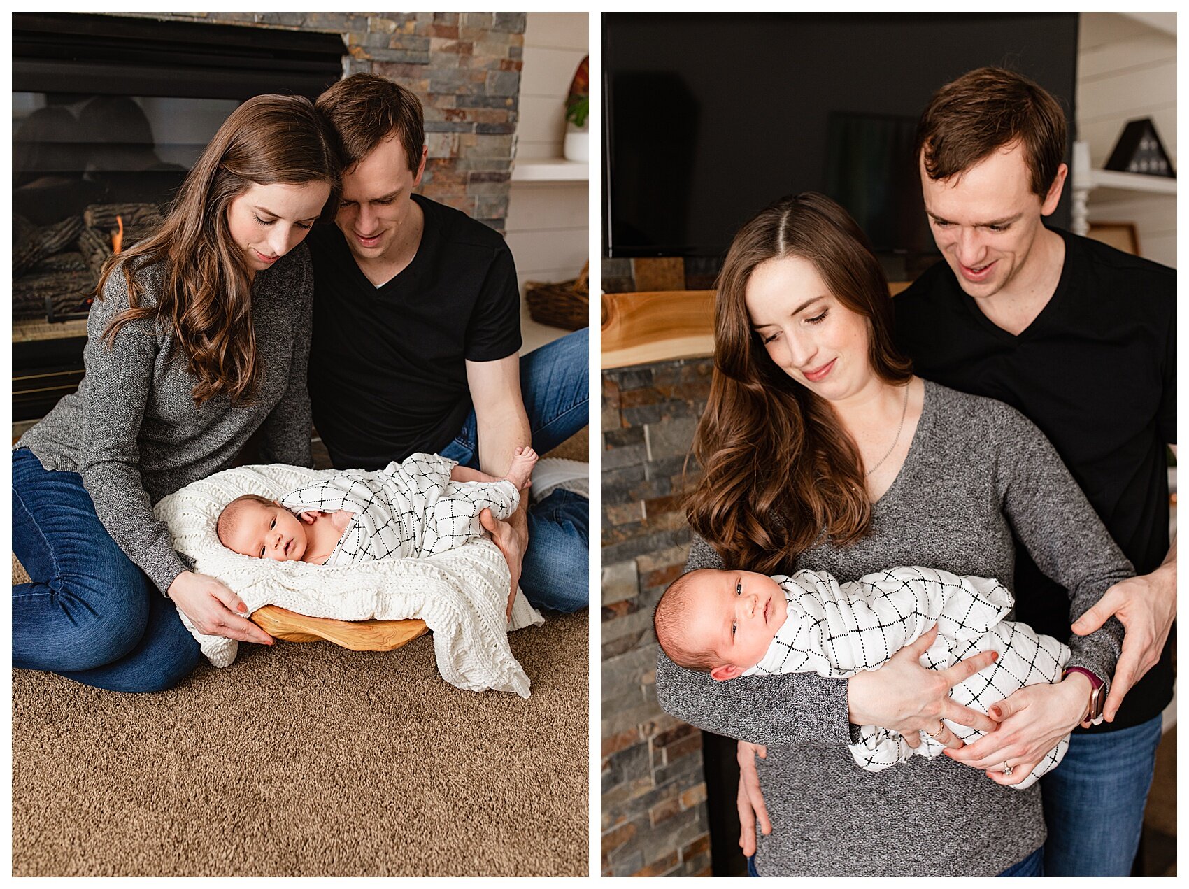 Newborn Shoot in front of fireplace