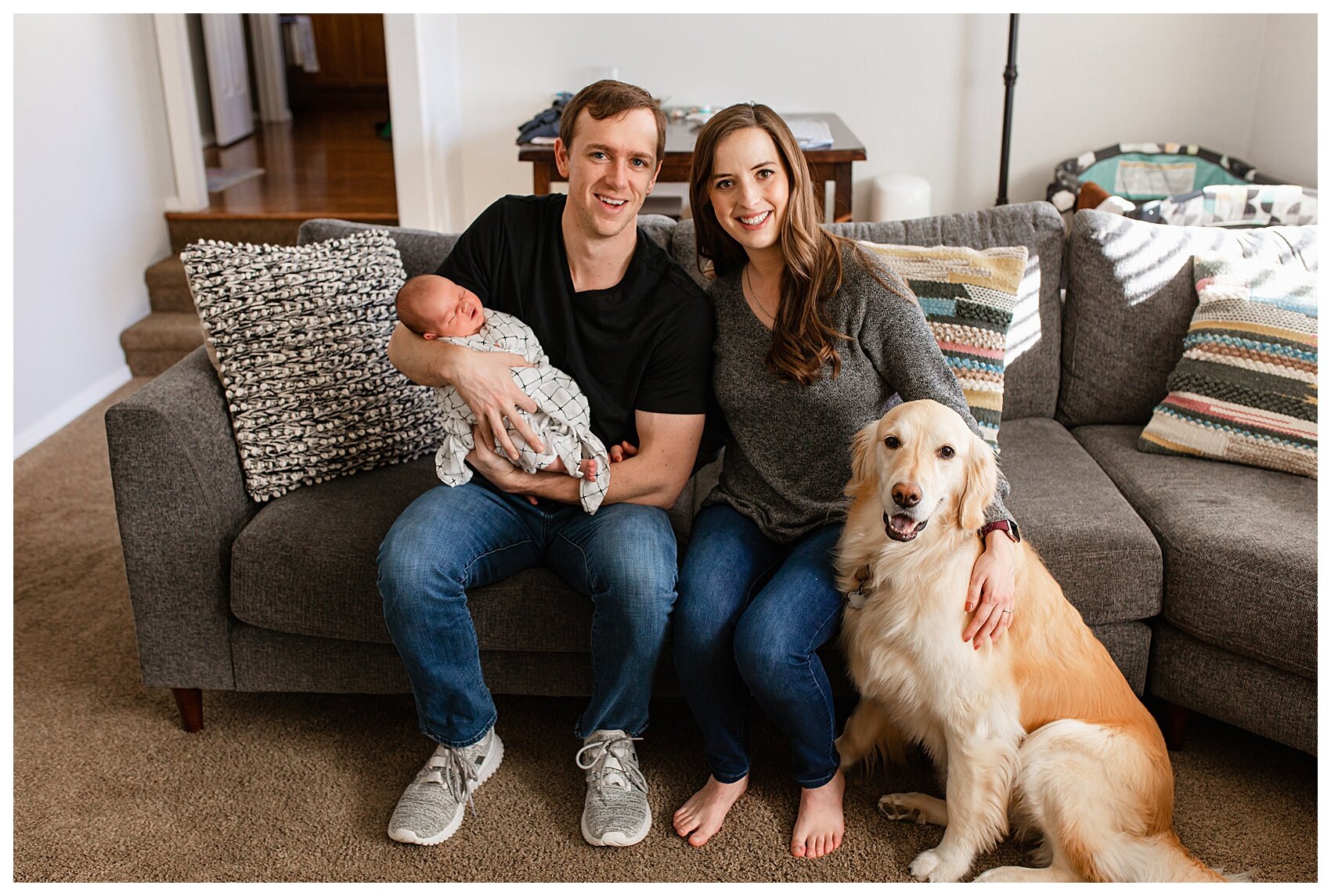 Family Photo with Newborn and Dog
