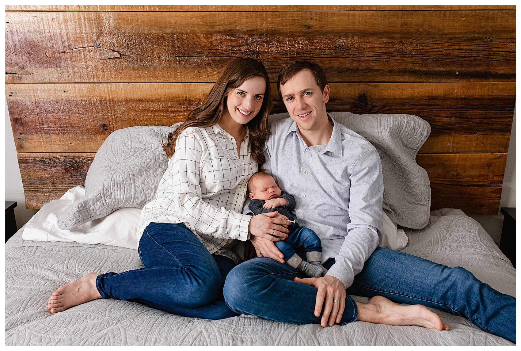 Bed family Photo with Newborn