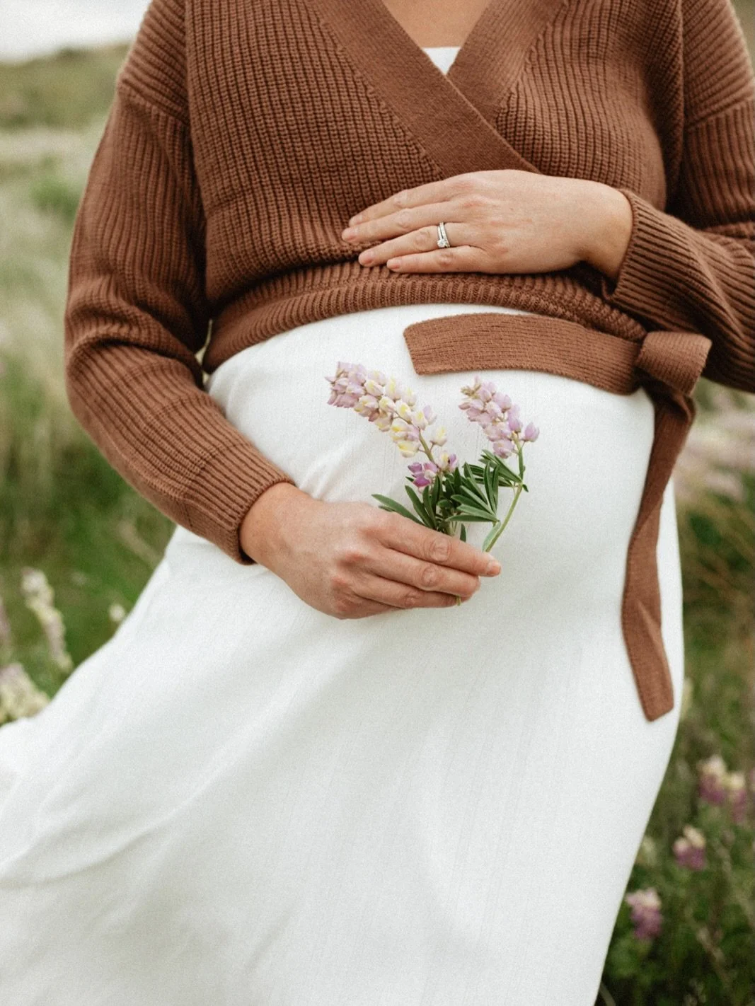 If you saw my stories a few weeks ago, you might have seen that I attempted to take my own maternity photos (with the help of my husband) and it was a bit of a disaster. We got to the top of this beautiful hillside with lupines in peak bloom, and as 