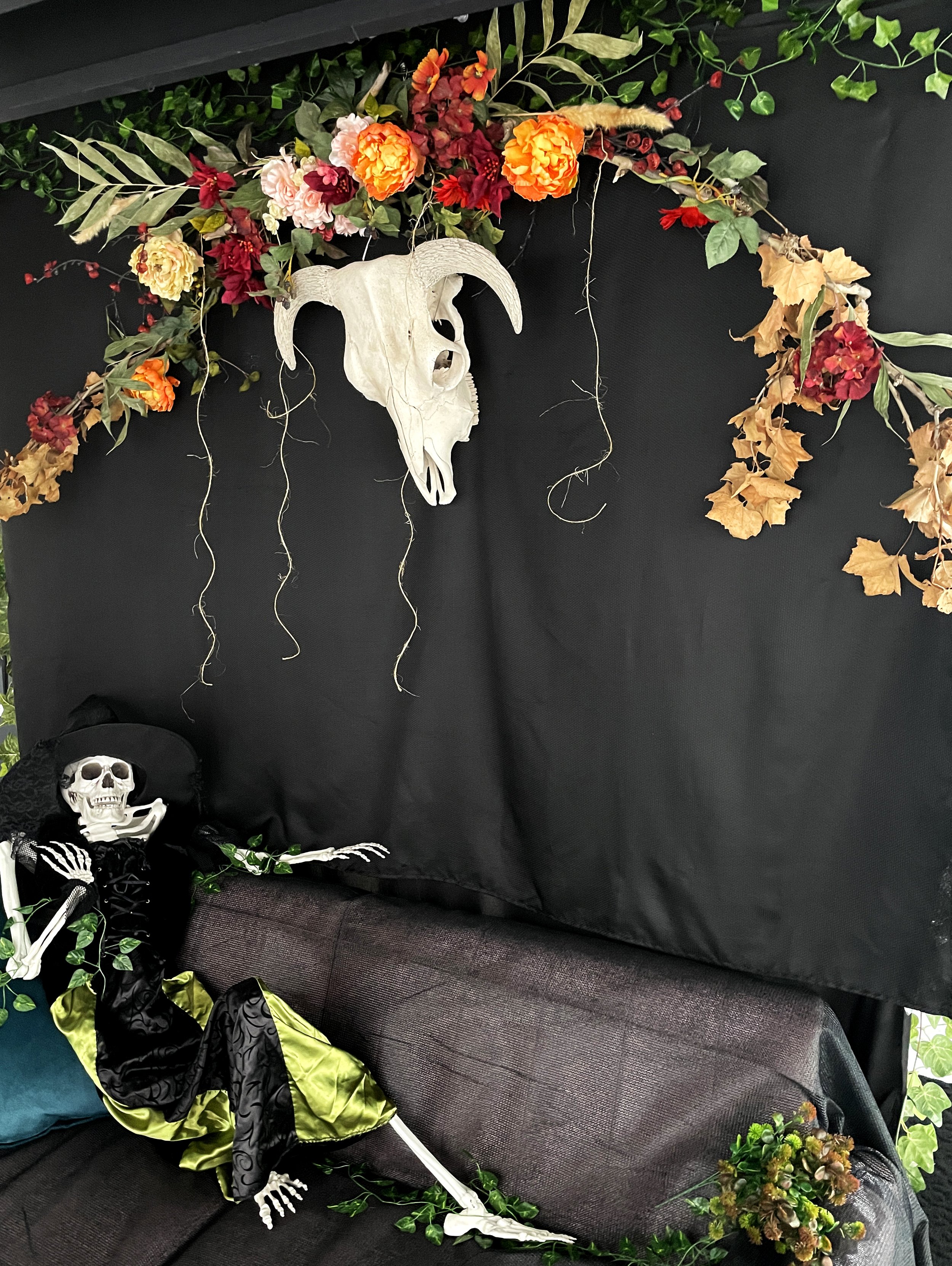 Witch's Garden Skeleton Witch and Bull Skull.jpg