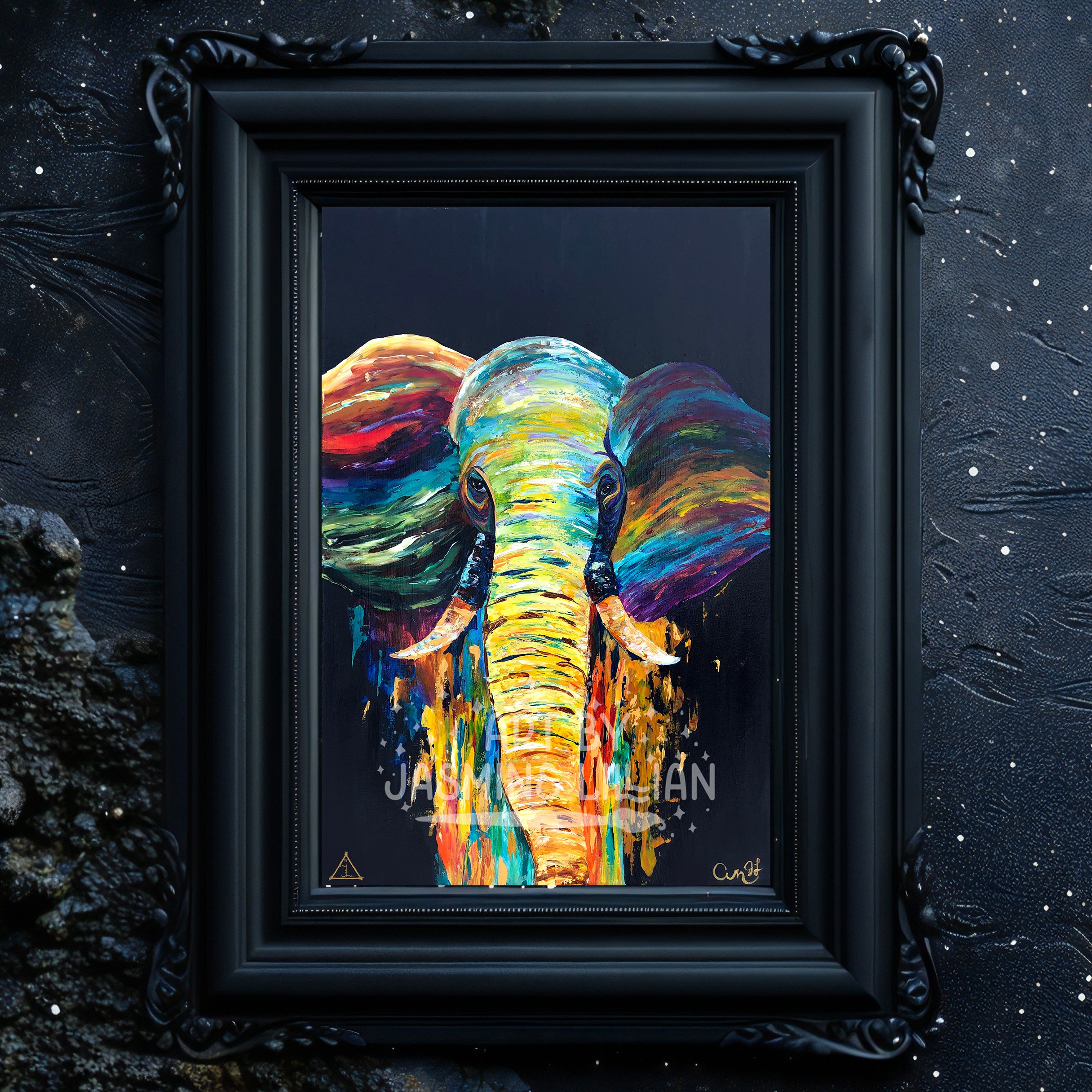Rainbow Elephant Black Frame Mock Up.jpg