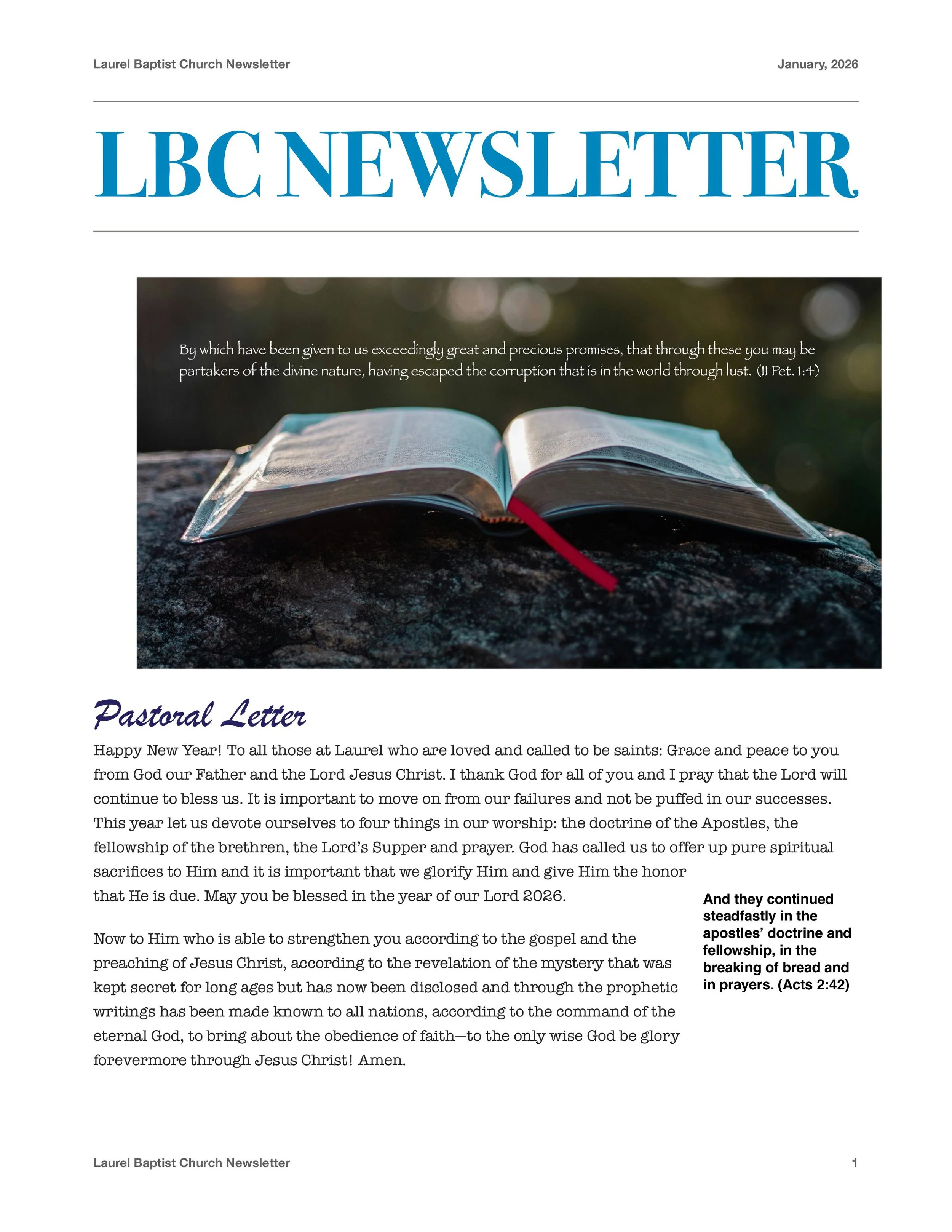 Laurel Baptist January Newsletter pg1