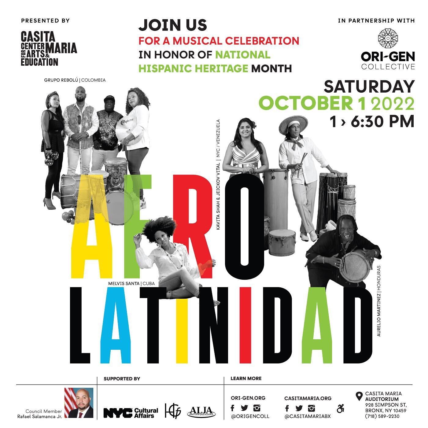 Dear New Yorkers, today Saturday October 1, I am participating on this event as a producer, curator and guitarist, in partnership with @casitamariabx under the umbrella of @origencoll and @afrolatinjazz 

We will be presenting a lineup celebrating Af