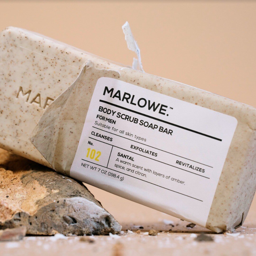 @marlowe.skin's No. 102 Body Scrub Soap Bar is Sulfate, Paraben, and Phthalate free and is packaged sustainably!
