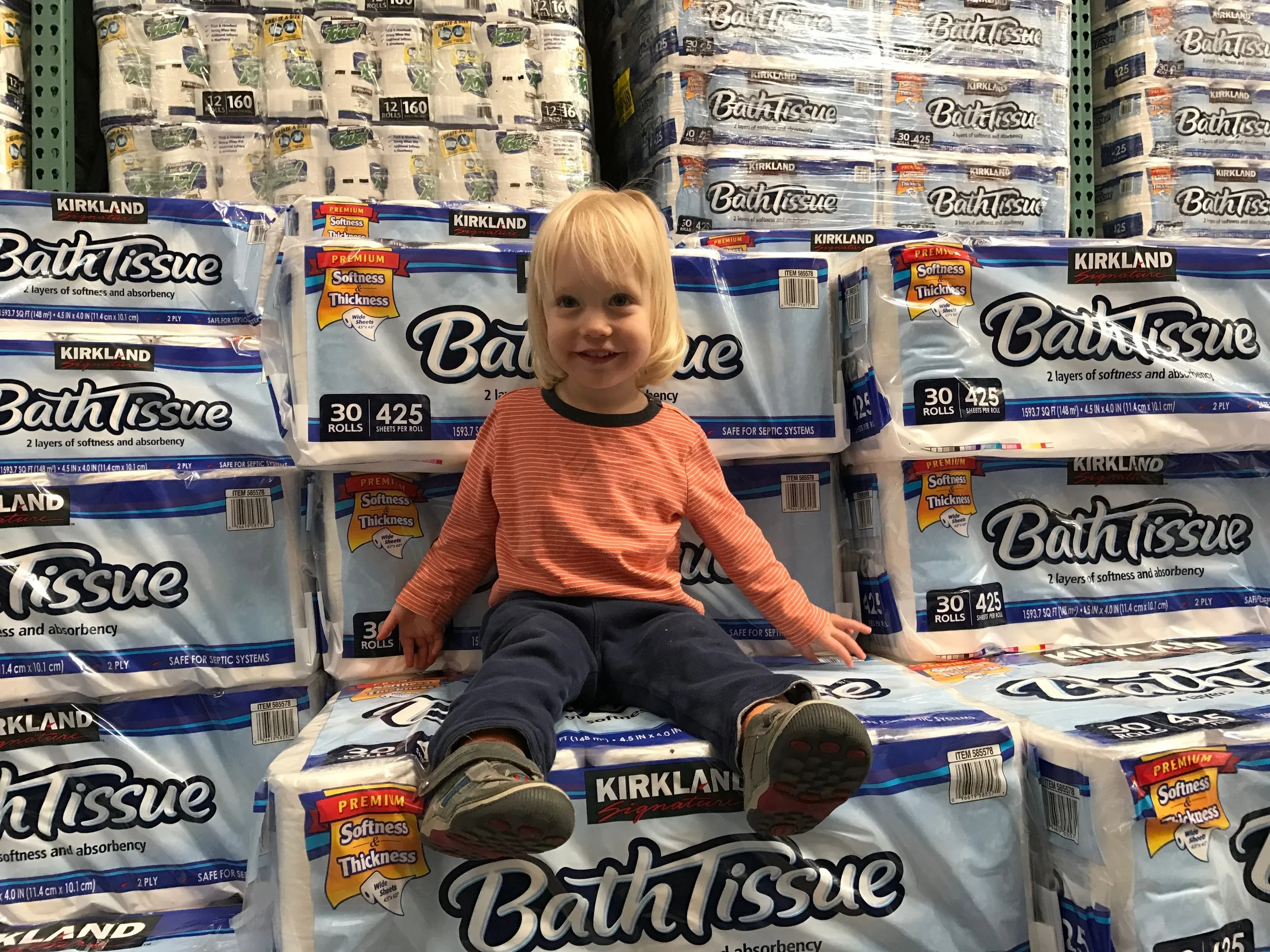 Julian, age 2, shopping for Toilet Paper at Costco