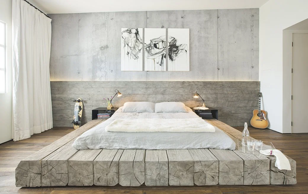 Custom modern industrial bedframe and nightstand by SUBU Design Architecture in Santa Monica