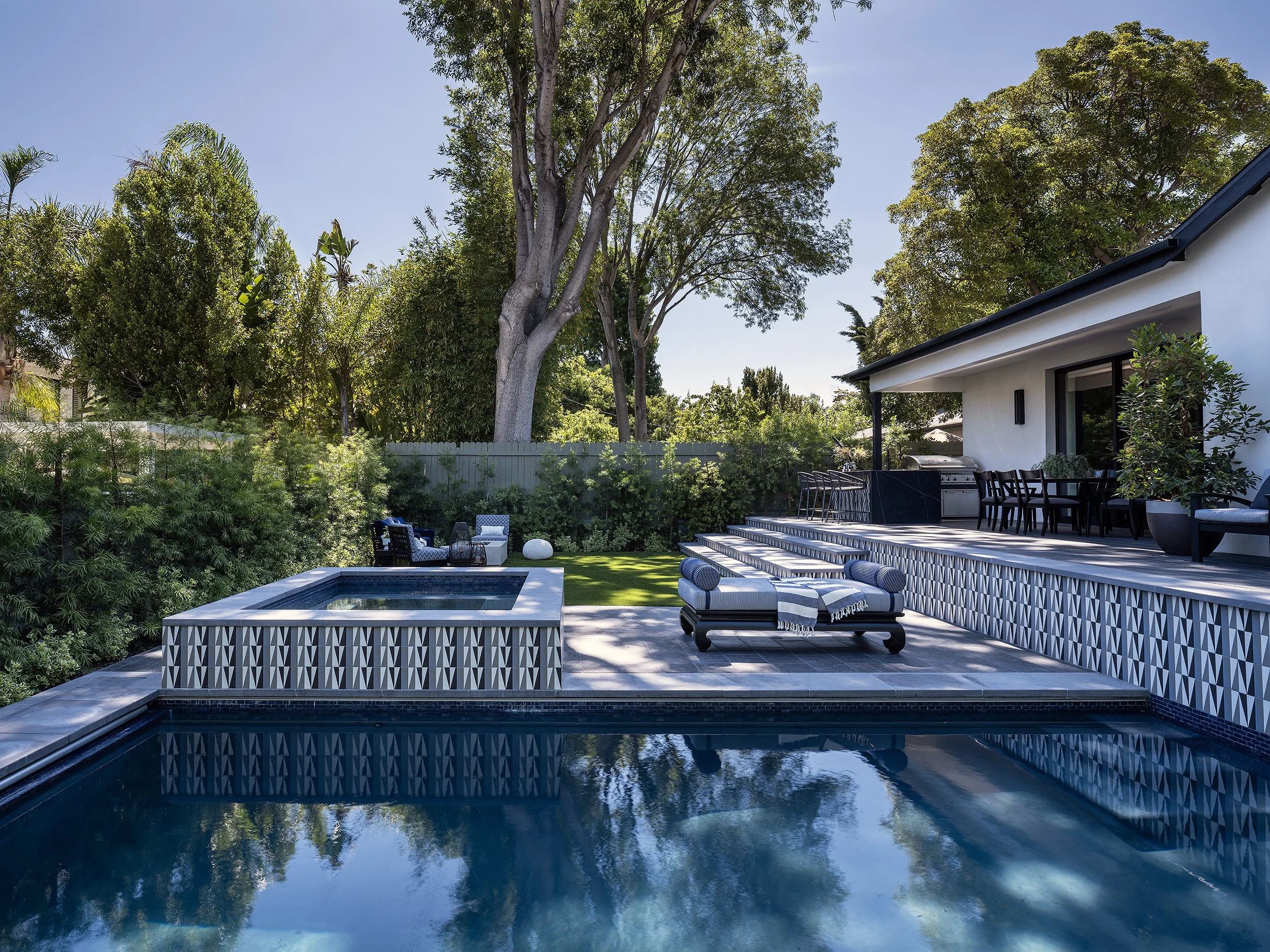 Custom Pool and Landscape in Studio City by SUBU Design Architecture in blue and black