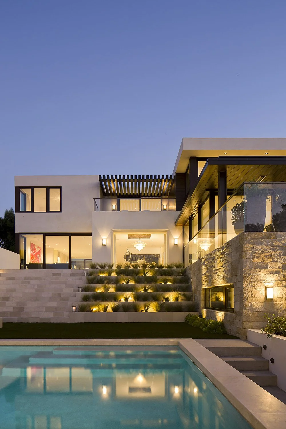 Evening View of Modern Custom Manhattan Beach  Residence  by SUBU Design Architecture