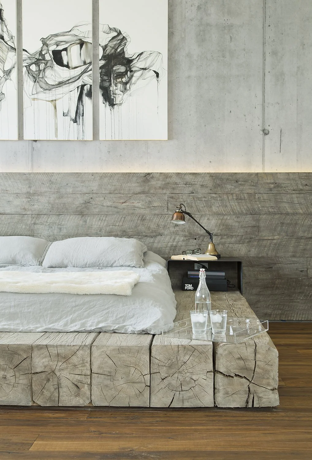  Detail of custom wood block bed by SUBU Design Architecture