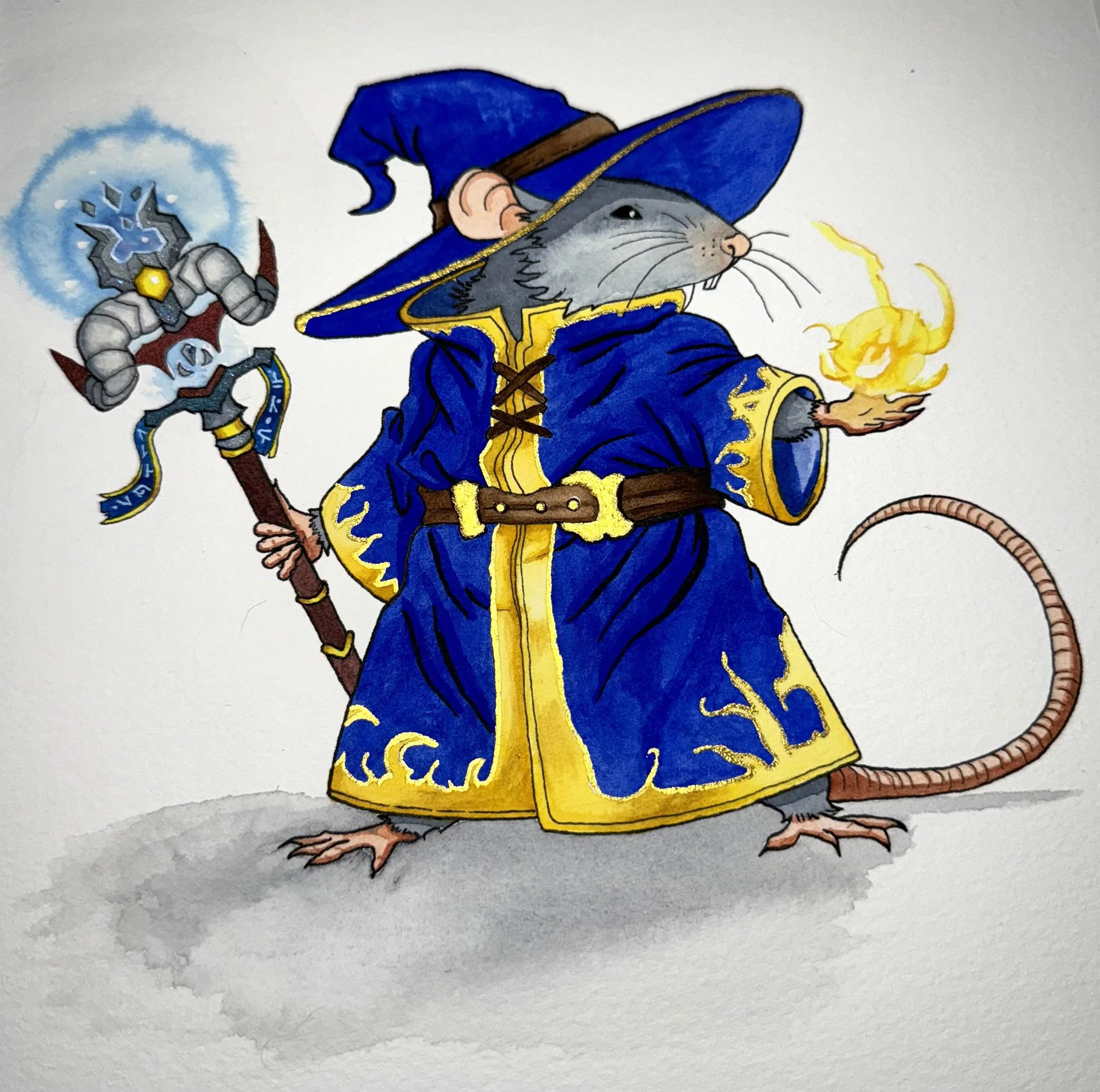  What started as a meme amongst friends, I drew my mage friend as a rat wielding the legendary staff Dragonwrath, Tarecgosa’s Rest. Bringing the meme to life became wildly popular on our discord, and inspired me to play around more with the motif of 