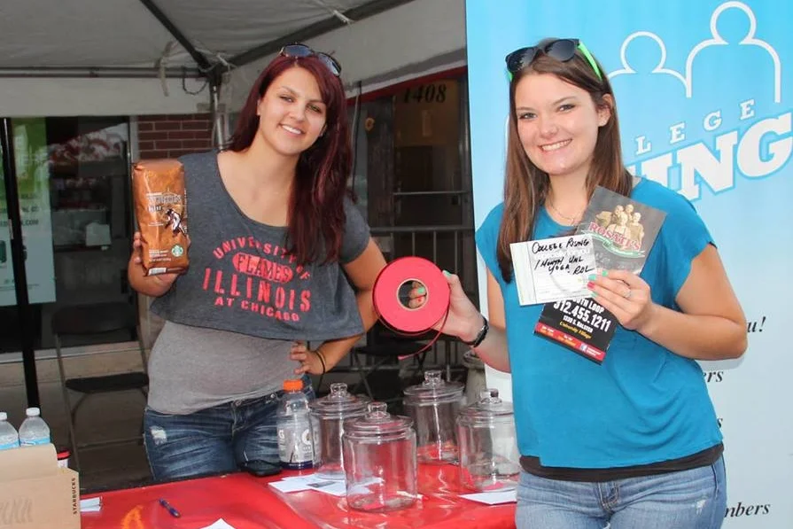 2012-2014: College Rising brokers a deal with Little Italy's Festa Italians to provide a booth for College Rising to support UIC student organizations! College Rising helps fund-raise for Melissa (left) and Ashley’s (right) student org. along with 30 others from years 2012-2014!