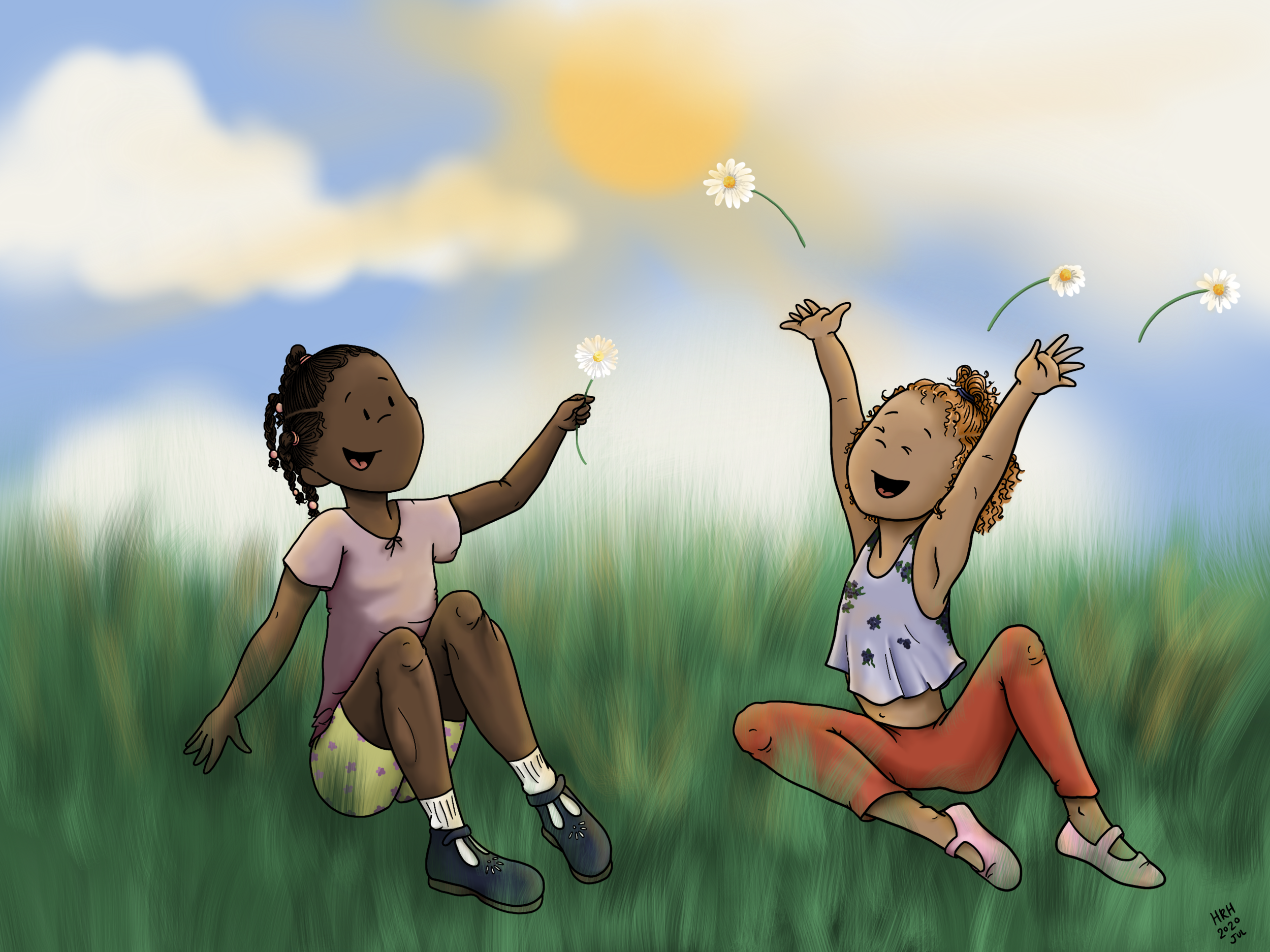 Playing in the flowers