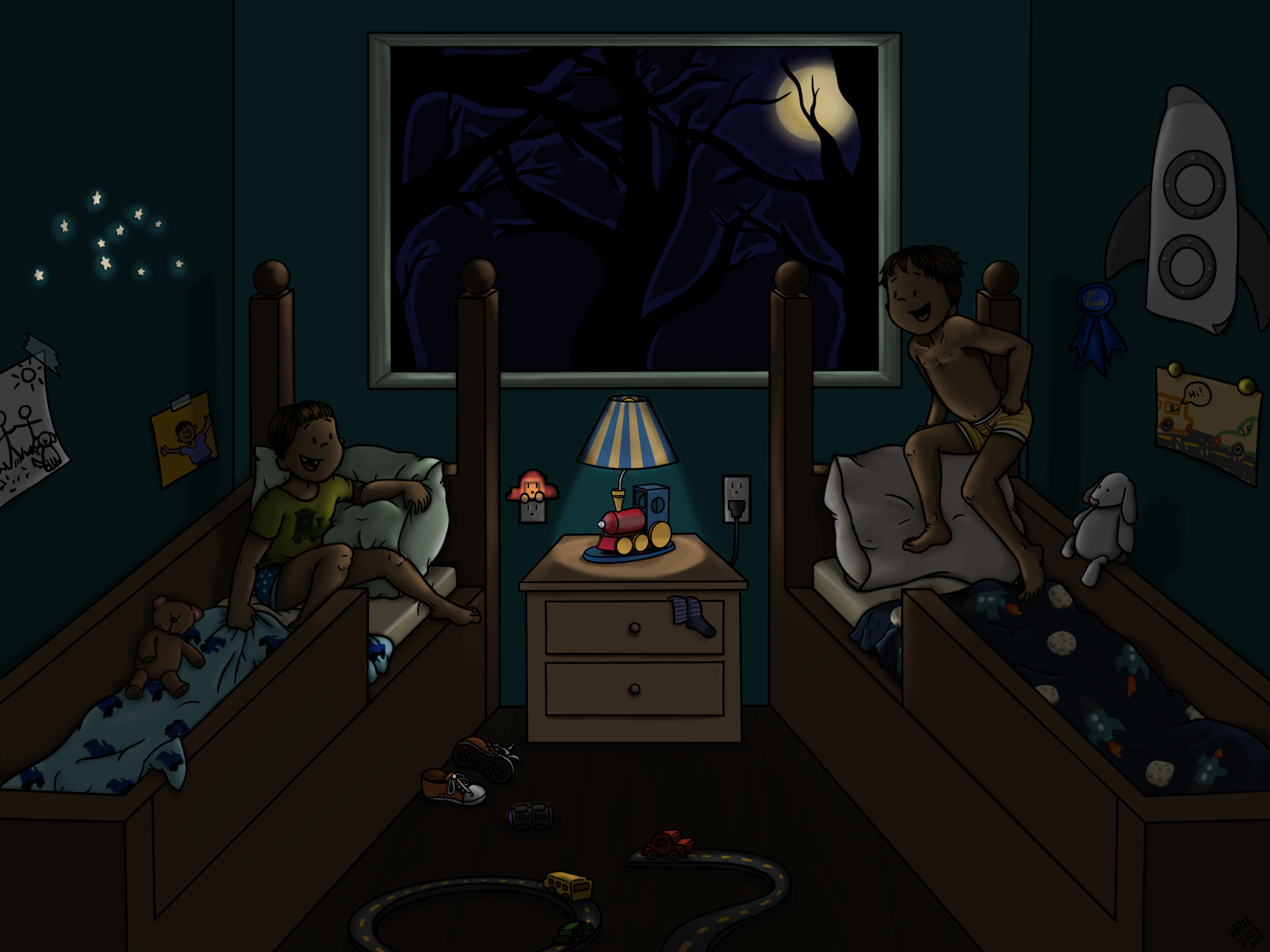 messy room: lights off