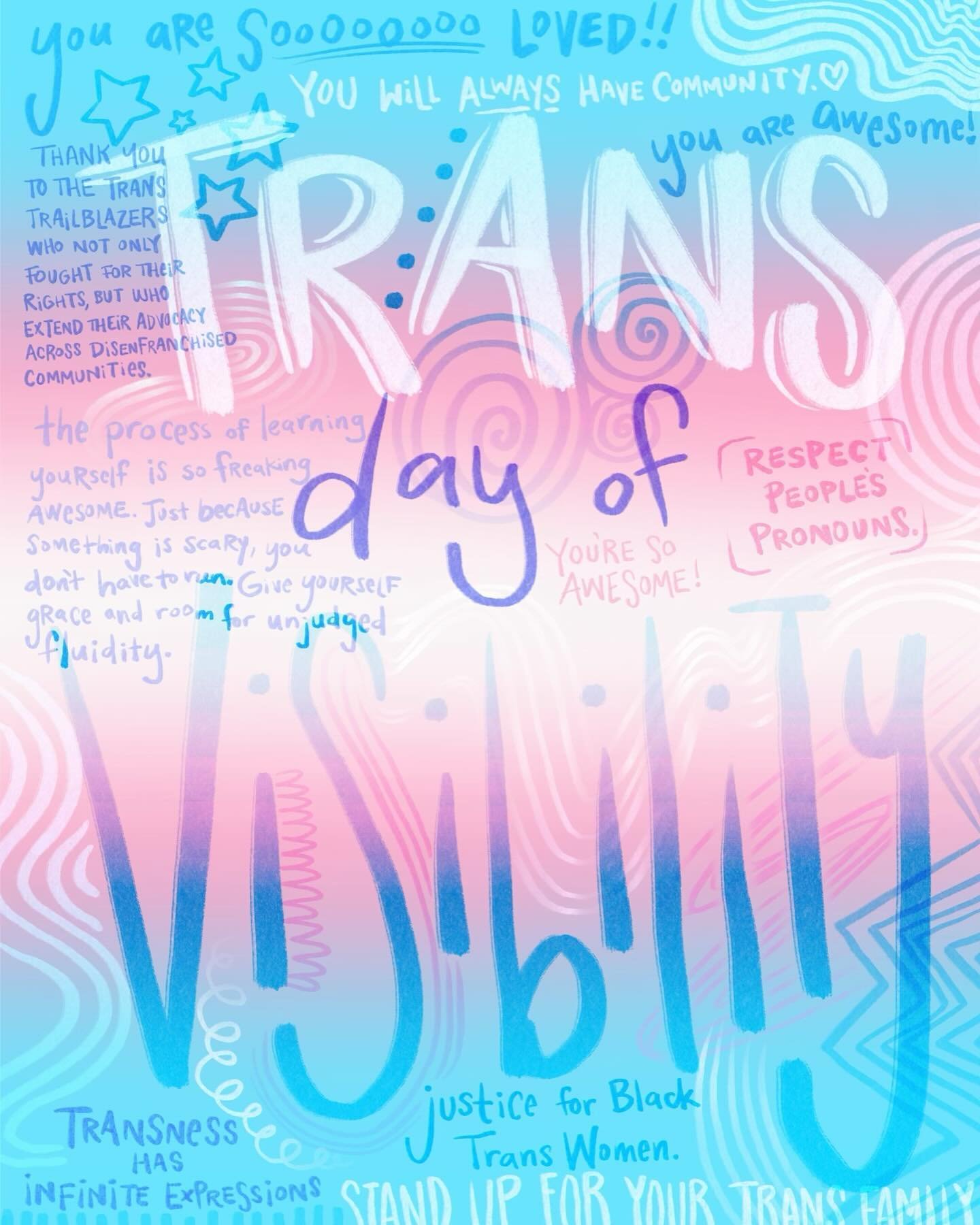 It&rsquo;s #nationaltransdayofvisibility !! Give yourself a hug often and remember that just being you is a gift to the world. There will always be community and there will always be unending love for trans people🏳️&zwj;⚧️🩷